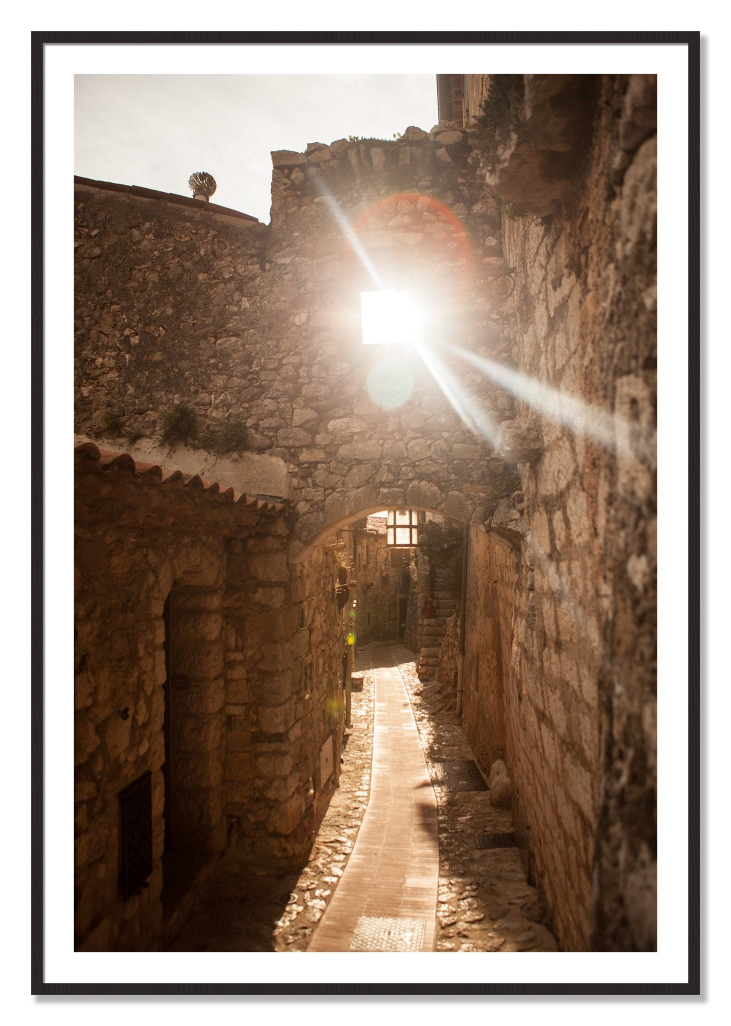 Framed photograph of Italian Light by Dylan Ozanich, Black Walnut frame, Borders