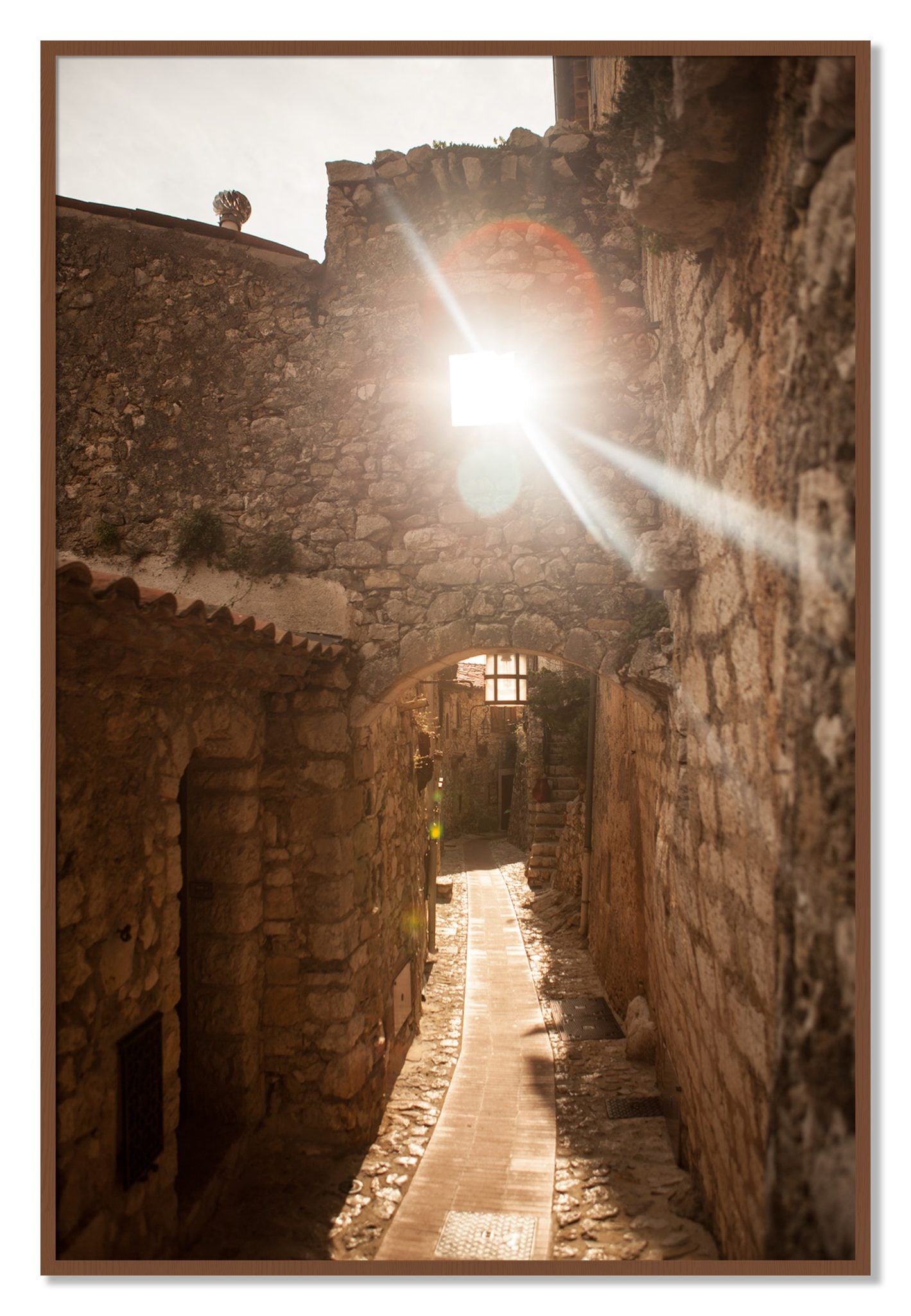 Framed photograph of Italian Light by Dylan Ozanich, Walnut frame, Full Bleed