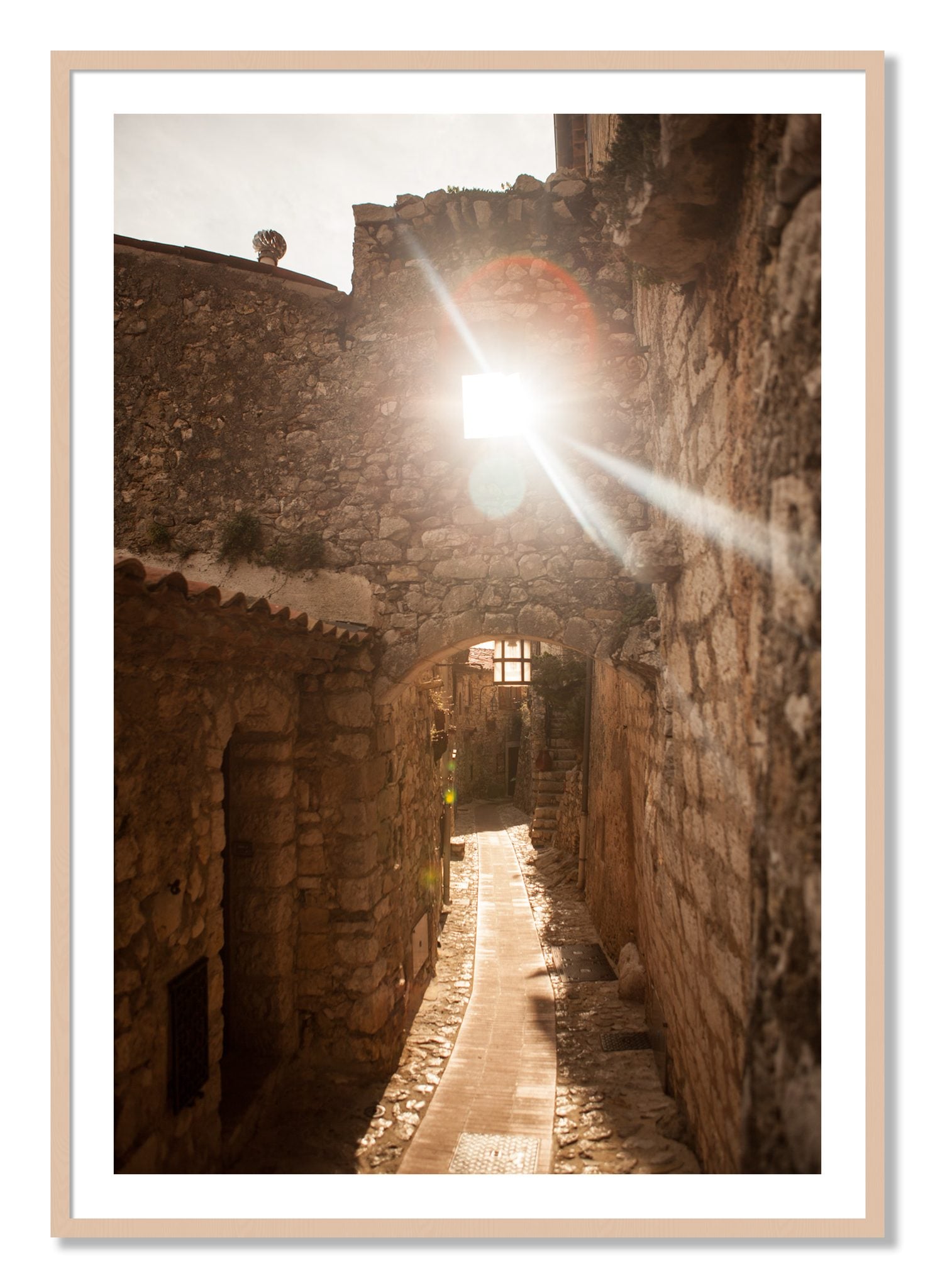 Framed photograph of Italian Light by Dylan Ozanich, Maple frame, Borders