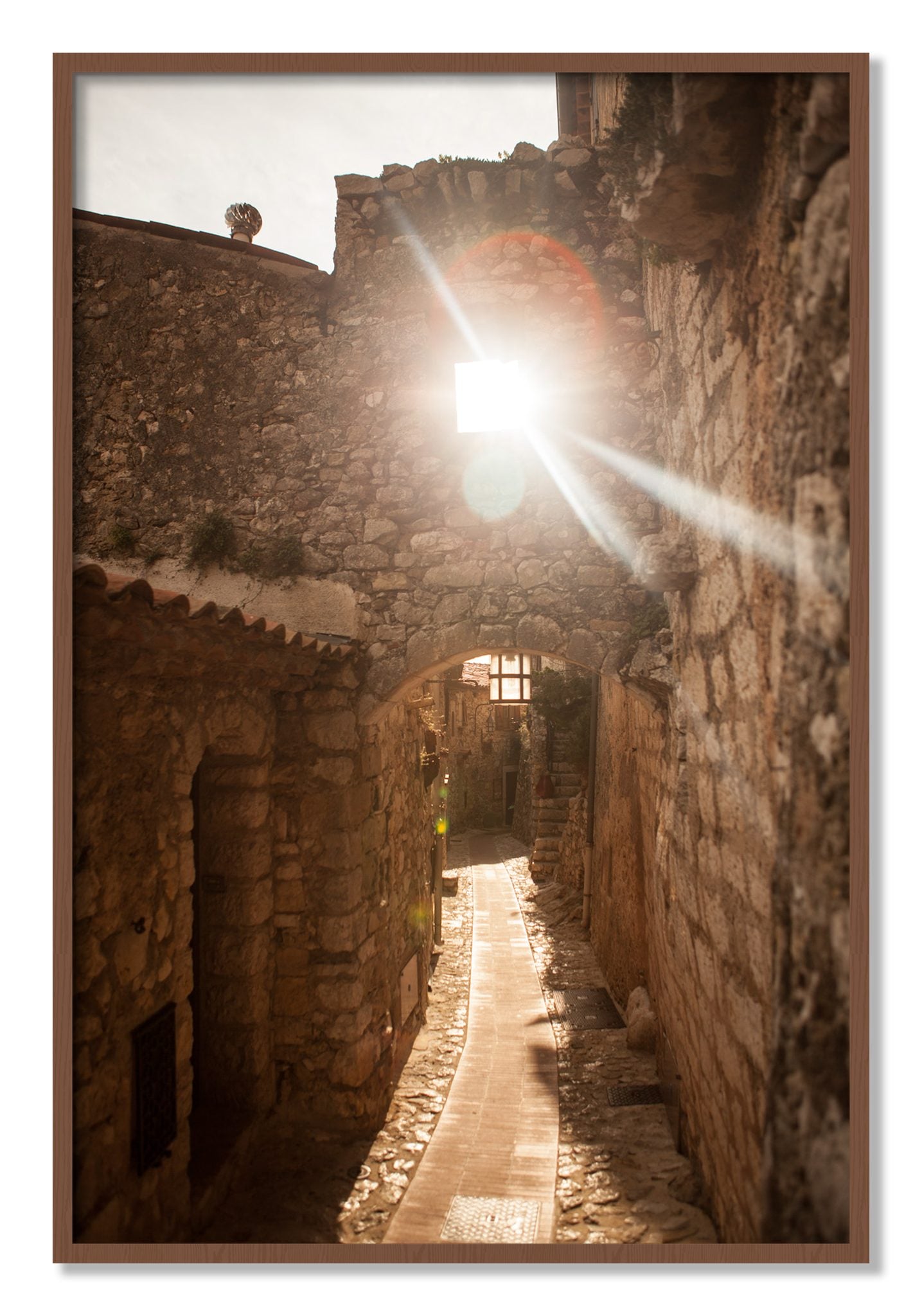 Framed photograph of Italian Light by Dylan Ozanich, Walnut frame, Full Bleed