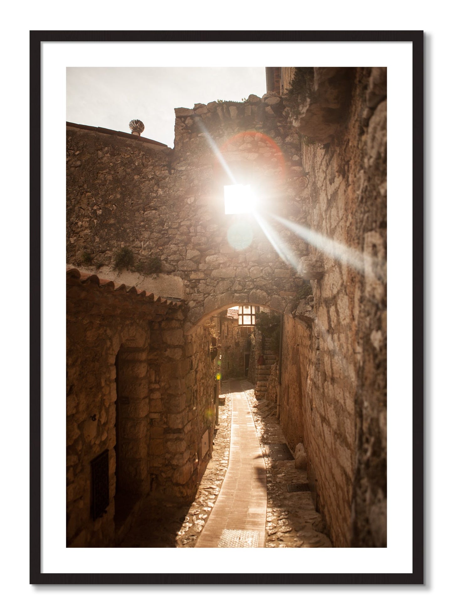 Framed photograph of Italian Light by Dylan Ozanich, Black Walnut frame, Borders