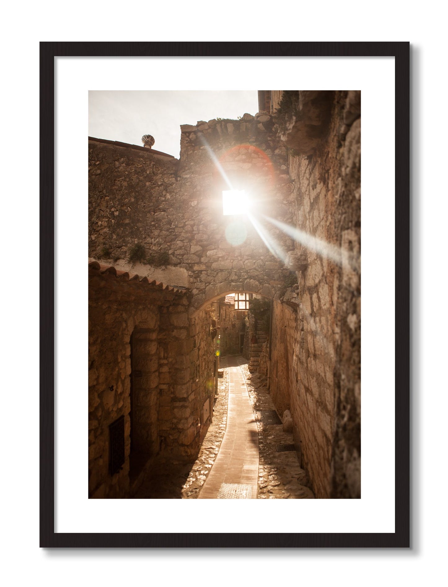 Framed photograph of Italian Light by Dylan Ozanich, Black Walnut frame, Borders