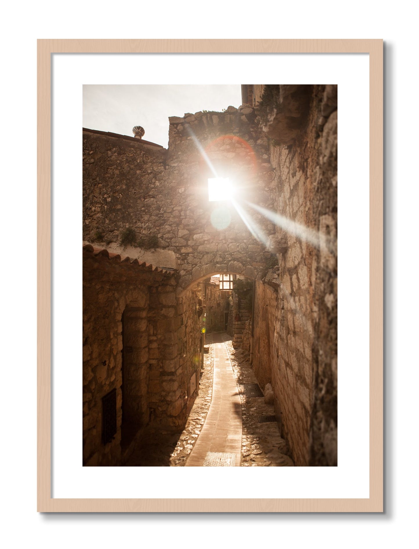 Framed photograph of Italian Light by Dylan Ozanich, Maple frame, Borders