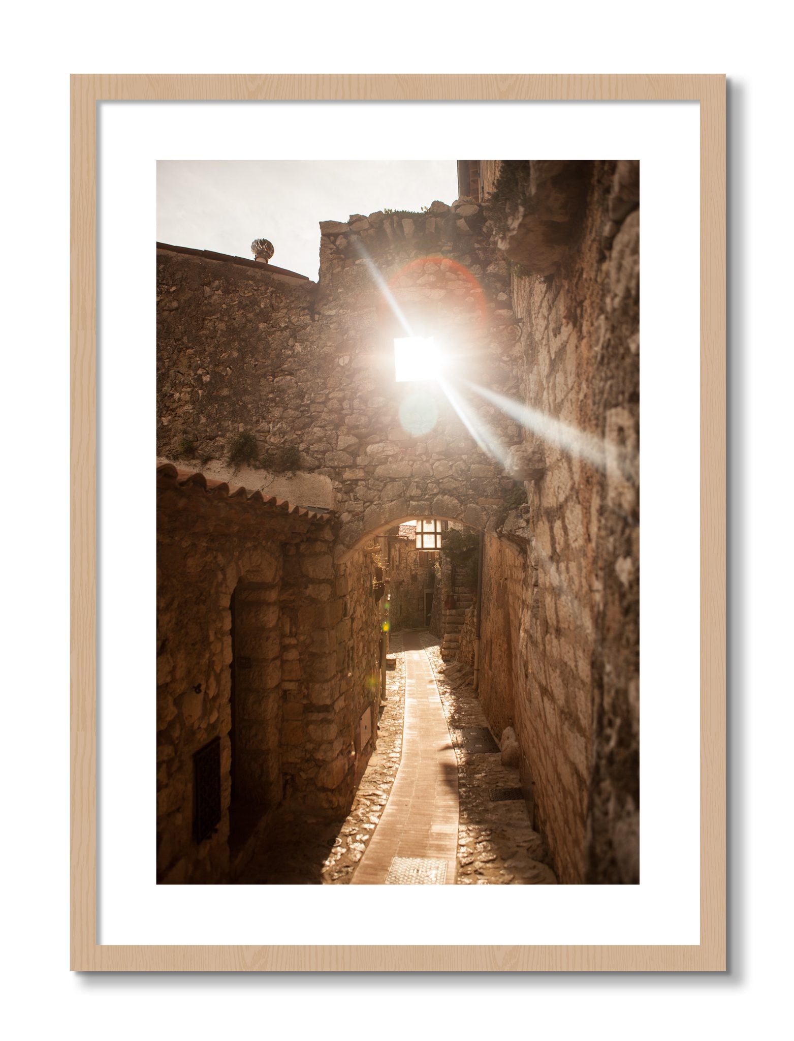 Framed photograph of Italian Light by Dylan Ozanich, Oak frame, Borders