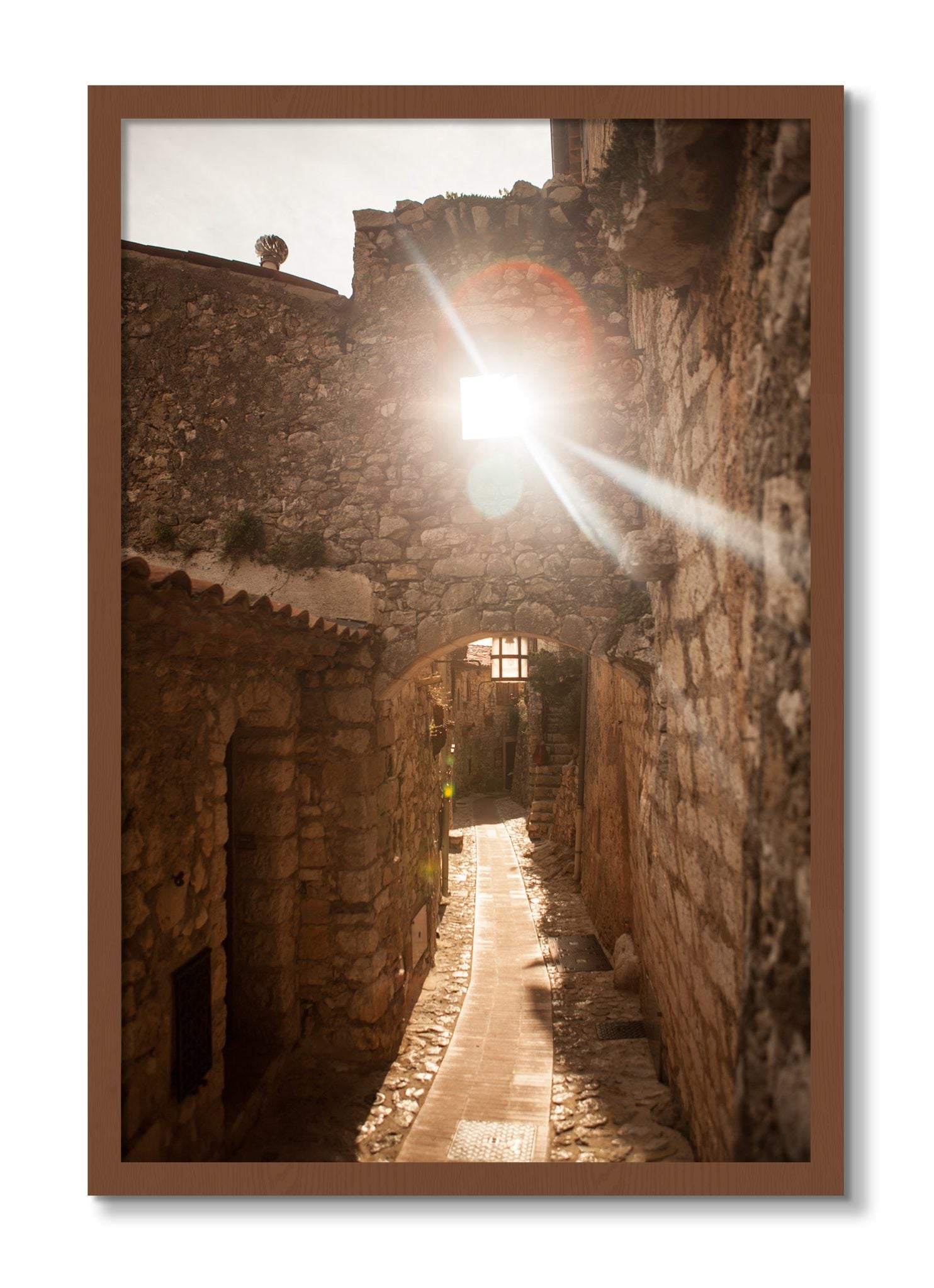 Framed photograph of Italian Light by Dylan Ozanich, Walnut frame, Full Bleed