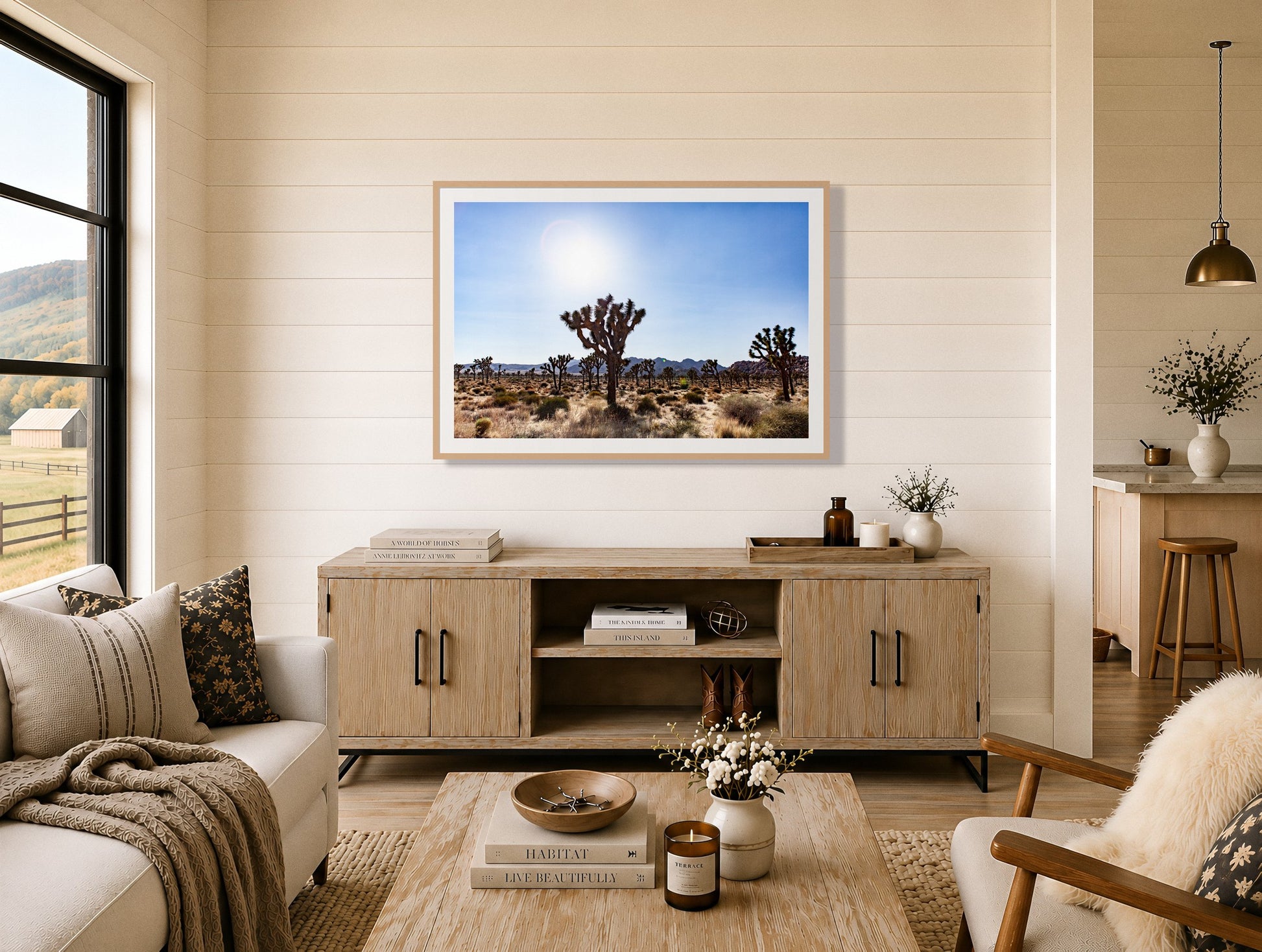 Framed photograph of Joshua Tree by Dylan Ozanich displayed on a wall