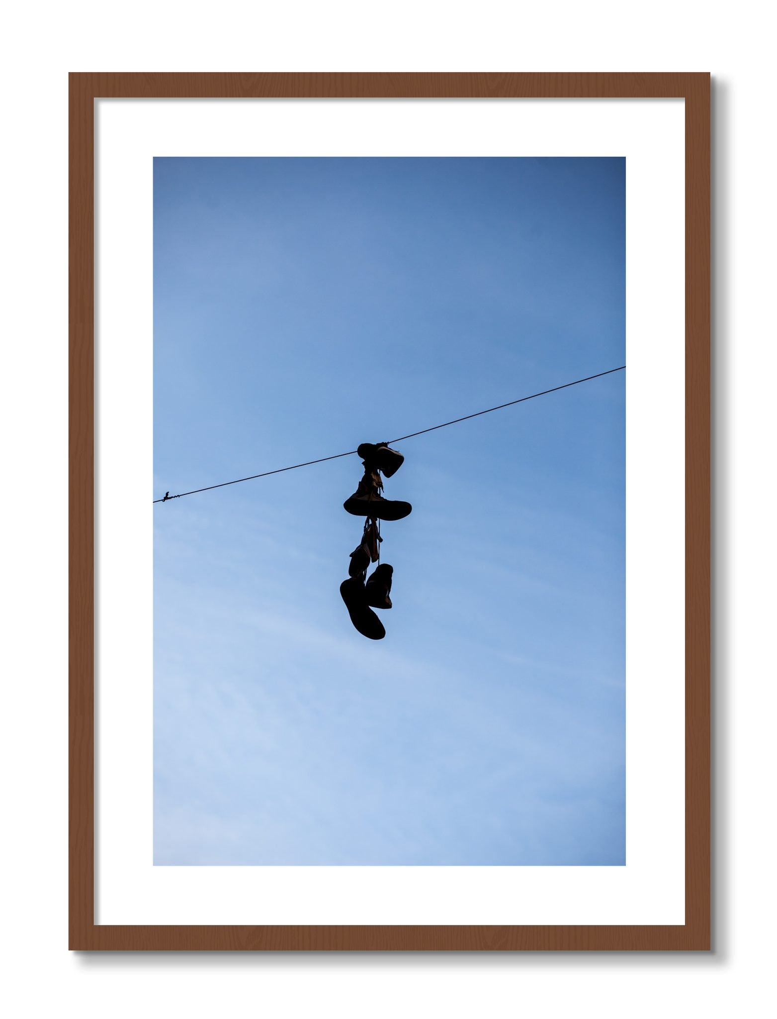 Framed photograph of Kicks by Dylan Ozanich, Walnut frame, Borders