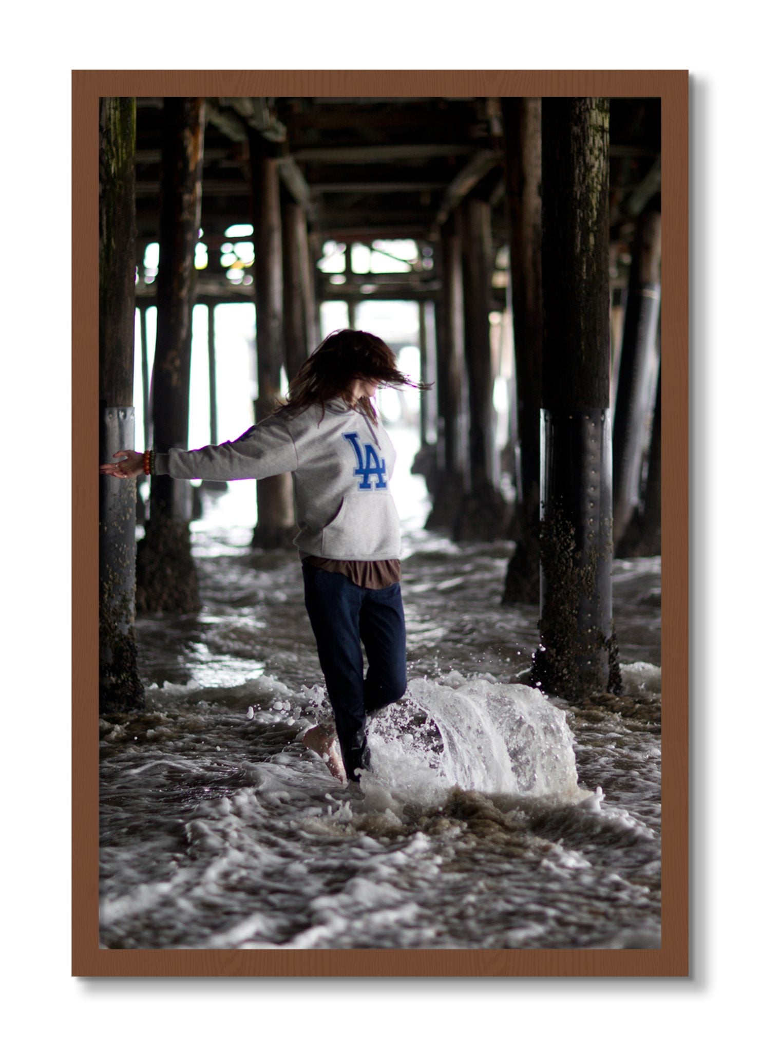 Framed photograph of LA by Dylan Ozanich, Walnut frame, Full Bleed