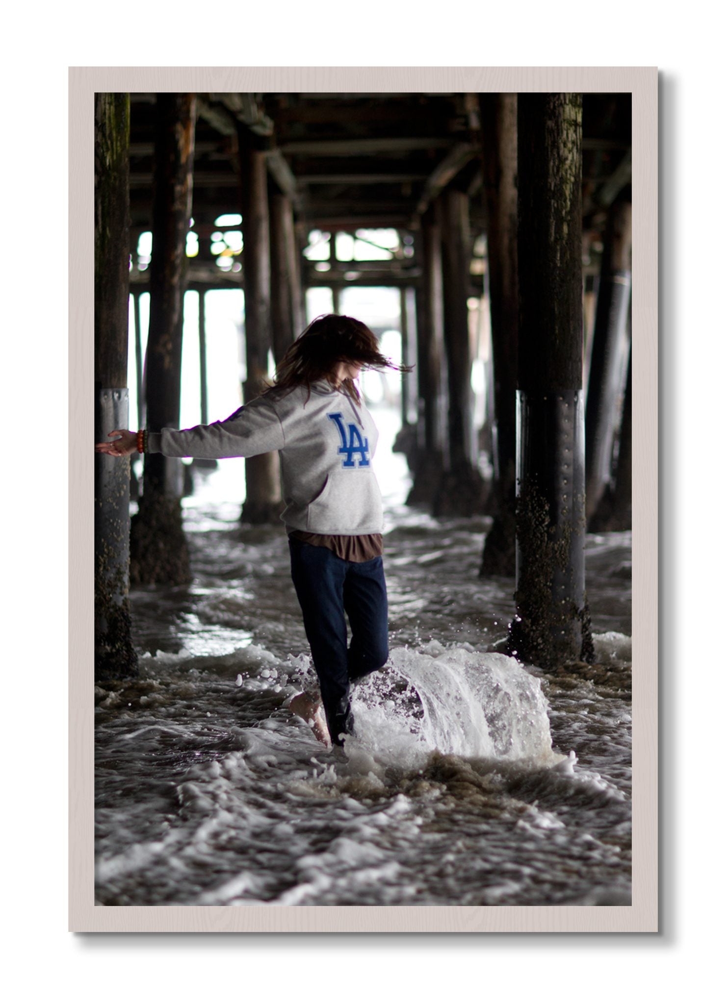 Framed photograph of LA by Dylan Ozanich, White Maple frame, Full Bleed