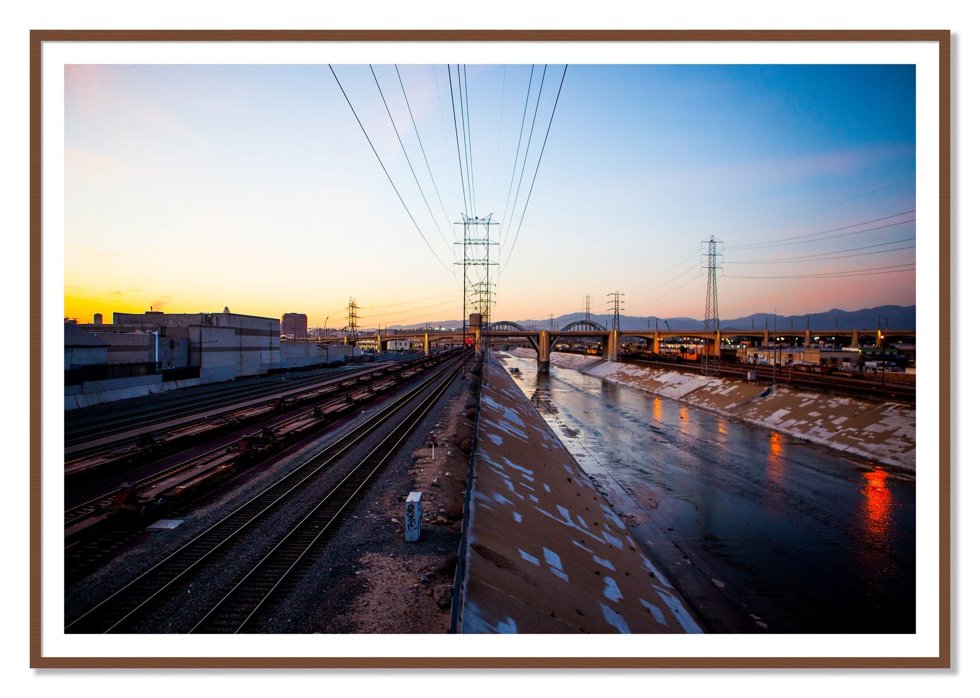 LARiver by Dylan Ozanich, 48×72 print with a White Border in a Walnut frame