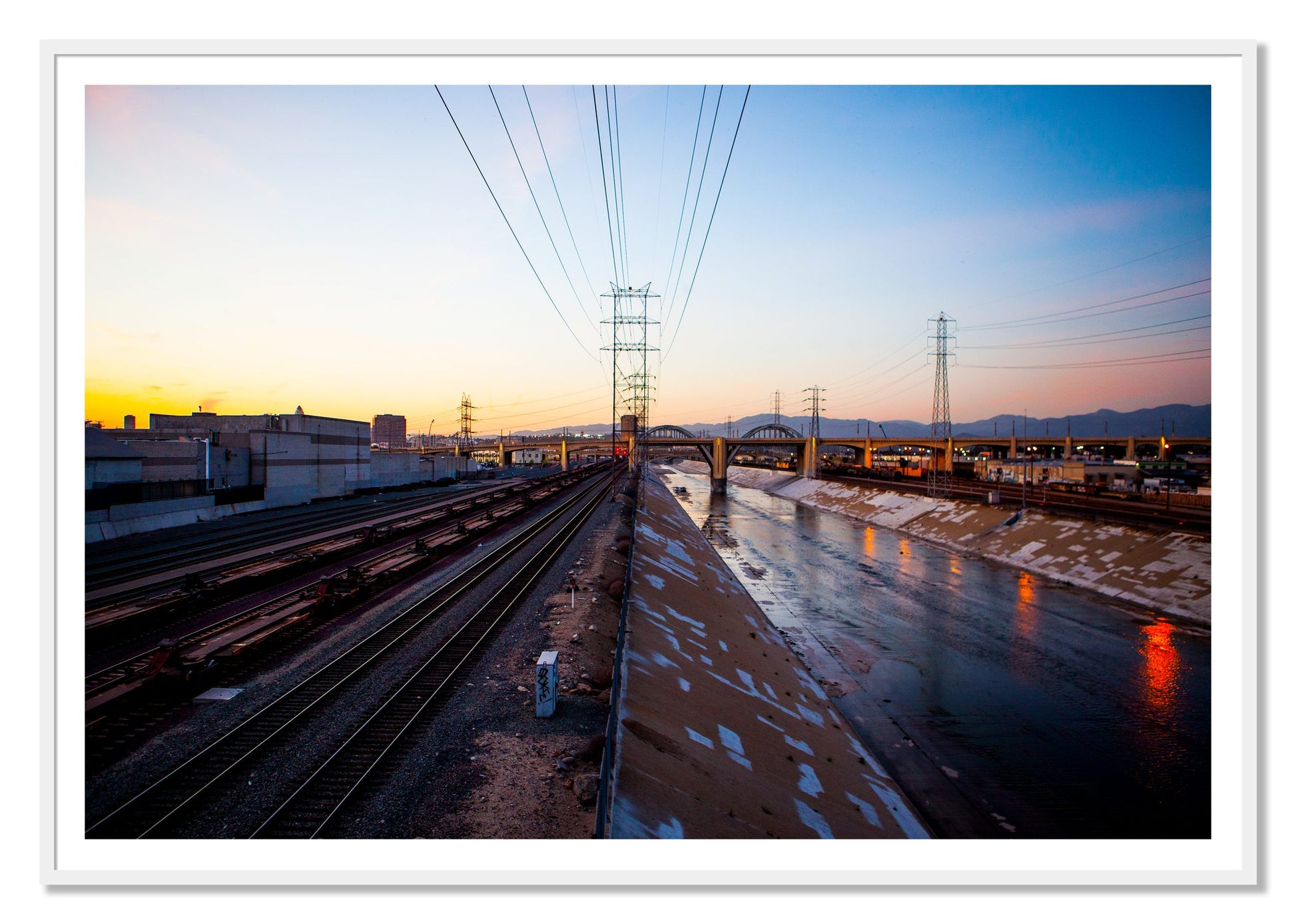 LARiver by Dylan Ozanich, 48×72 print with a White Border in a White frame