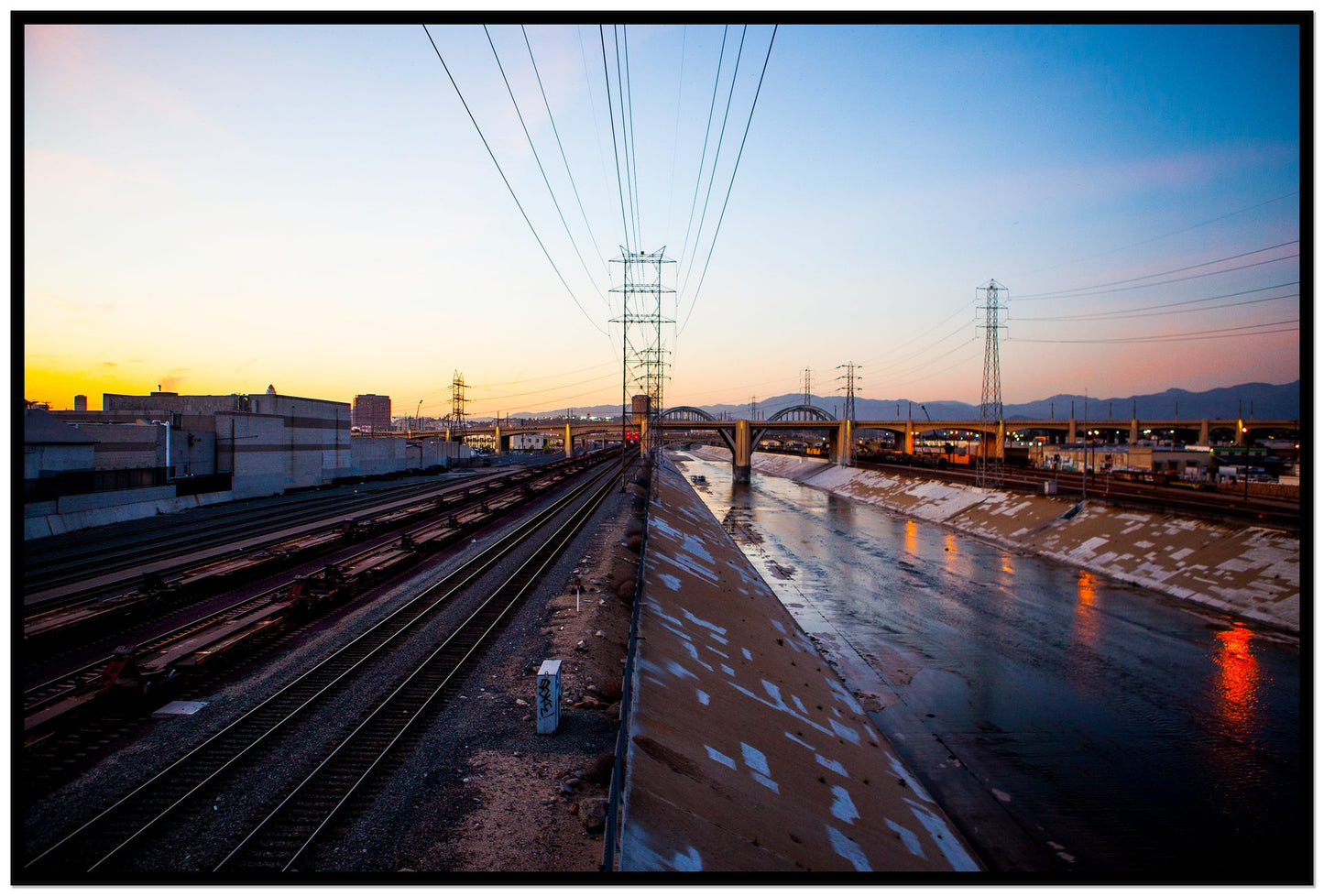 LARiver by Dylan Ozanich, 48×72 Full Bleed Print in a Black frame