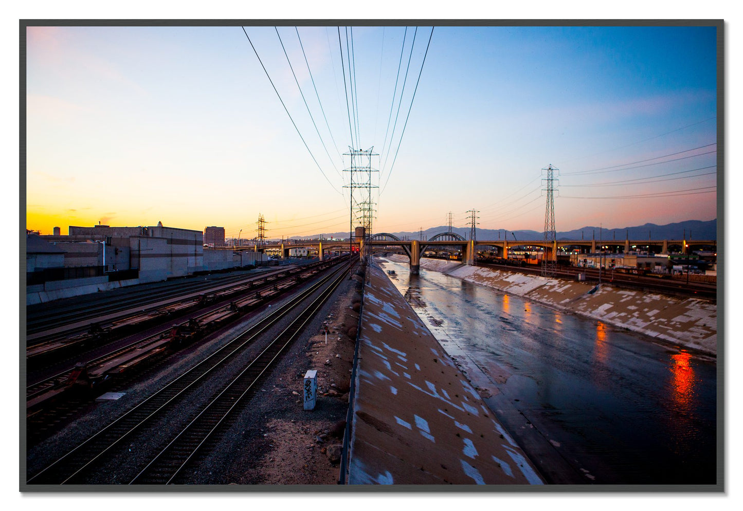 LARiver by Dylan Ozanich, 48×72 Full Bleed Print in a Grey frame
