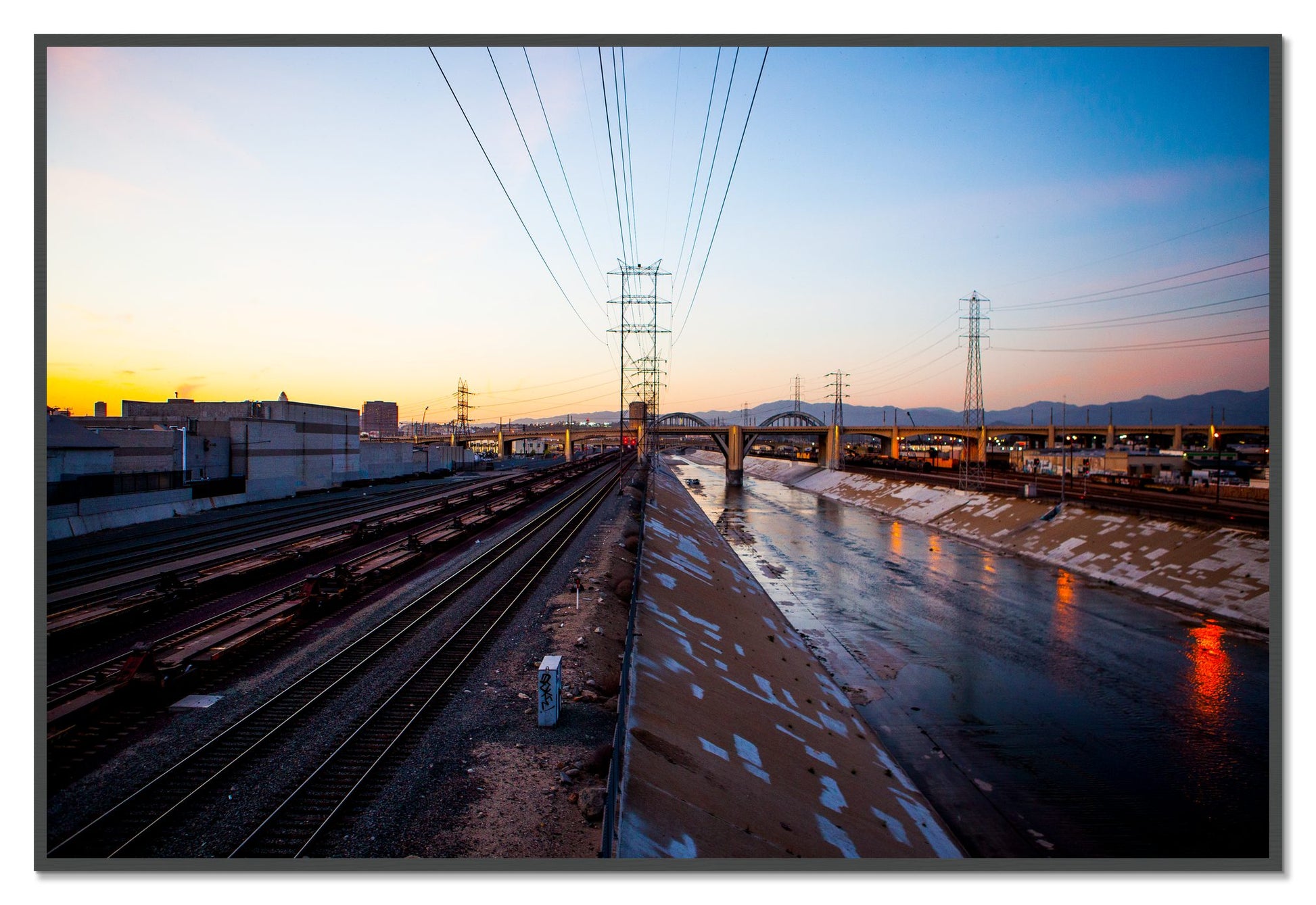 LARiver by Dylan Ozanich, 48×72 Full Bleed Print in a Grey frame