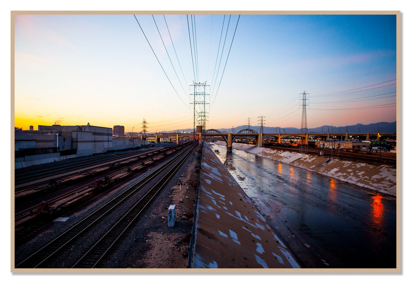 LARiver by Dylan Ozanich, 48×72 Full Bleed Print in an Oak frame