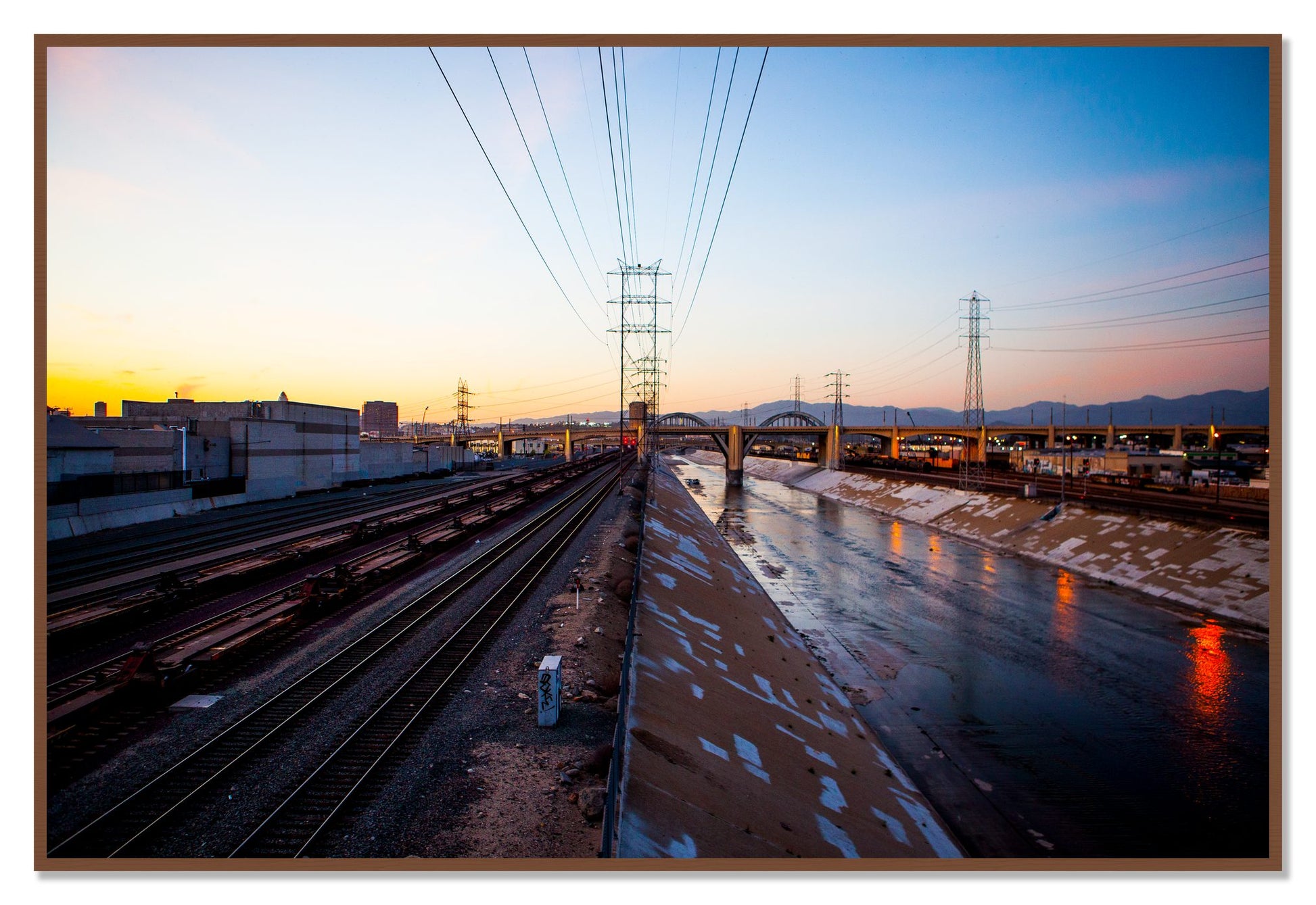 LARiver by Dylan Ozanich, 48×72 Full Bleed Print in a Walnut frame