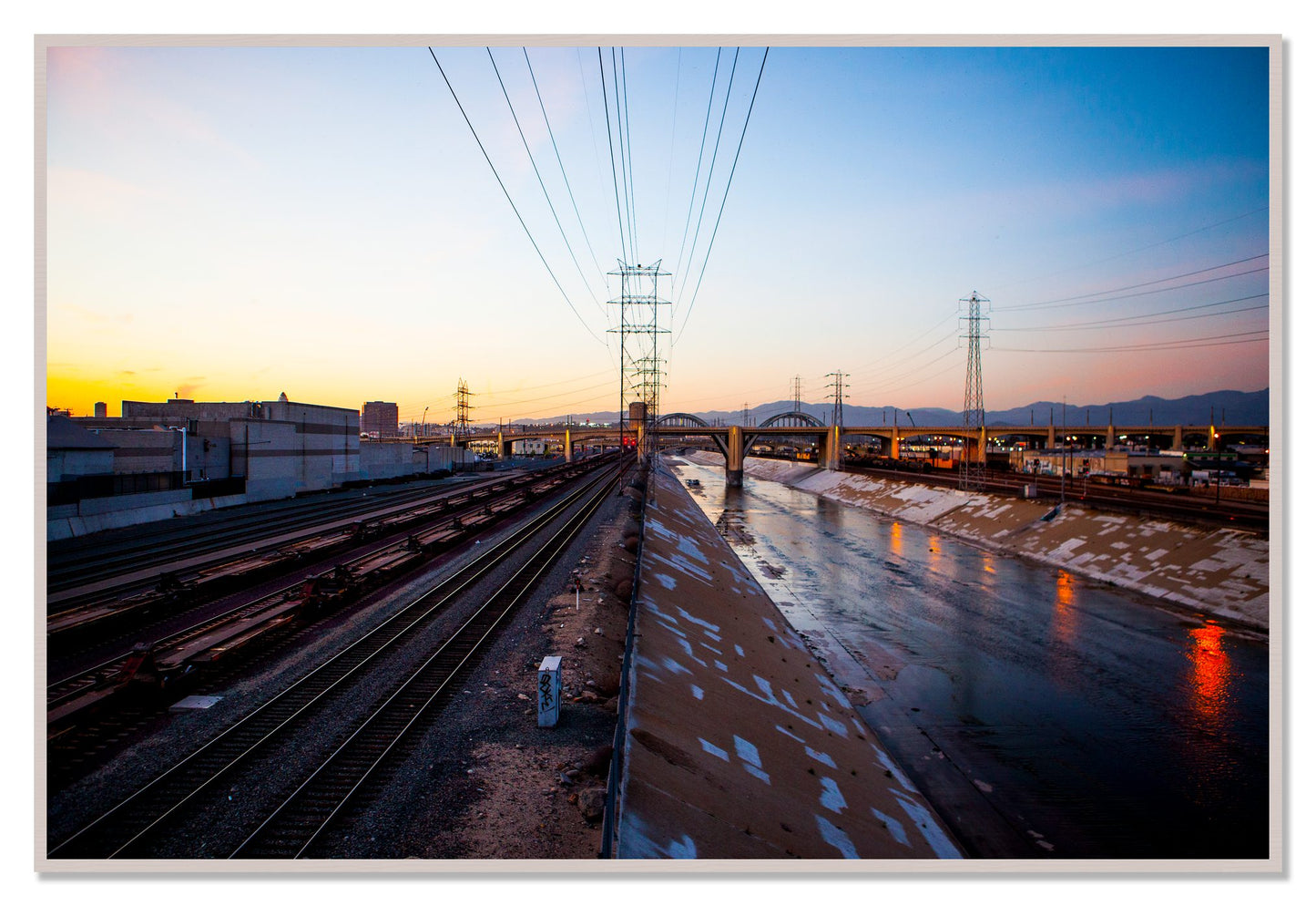 LARiver by Dylan Ozanich, 48×72 Full Bleed Print in a White Maple frame