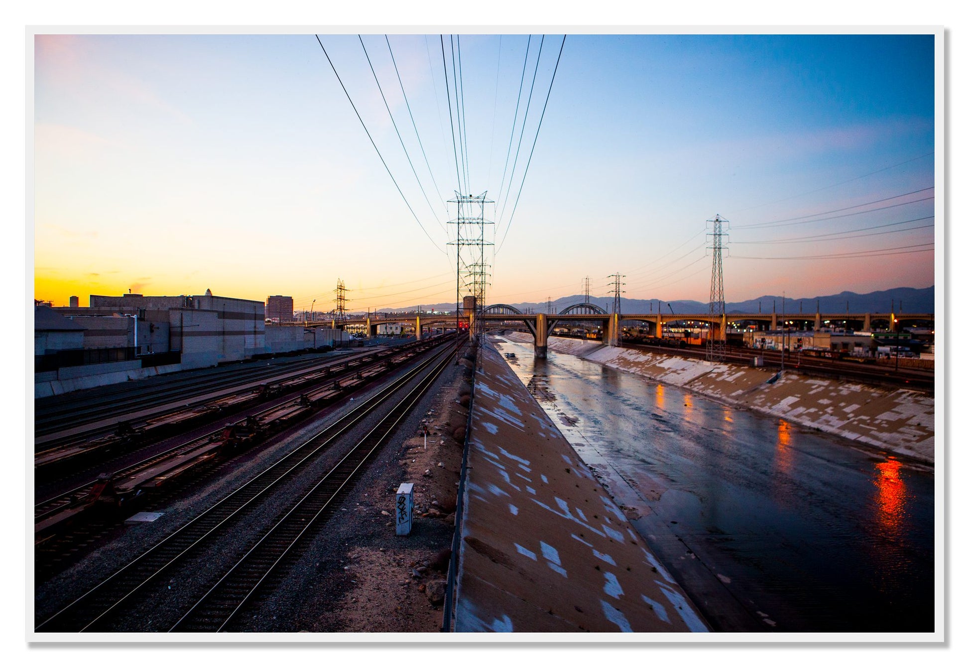 LARiver by Dylan Ozanich, 48×72 Full Bleed Print in a White frame