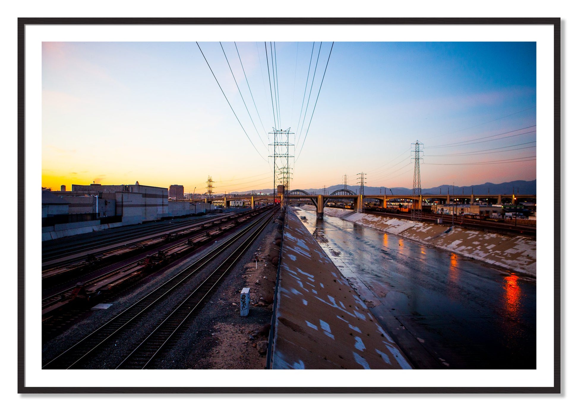 Framed photograph of LARiver by Dylan Ozanich, Black Walnut frame, Borders