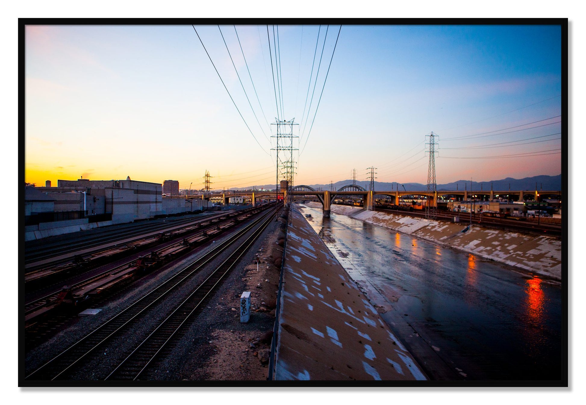 Framed photograph of LARiver by Dylan Ozanich, Black frame, Full Bleed