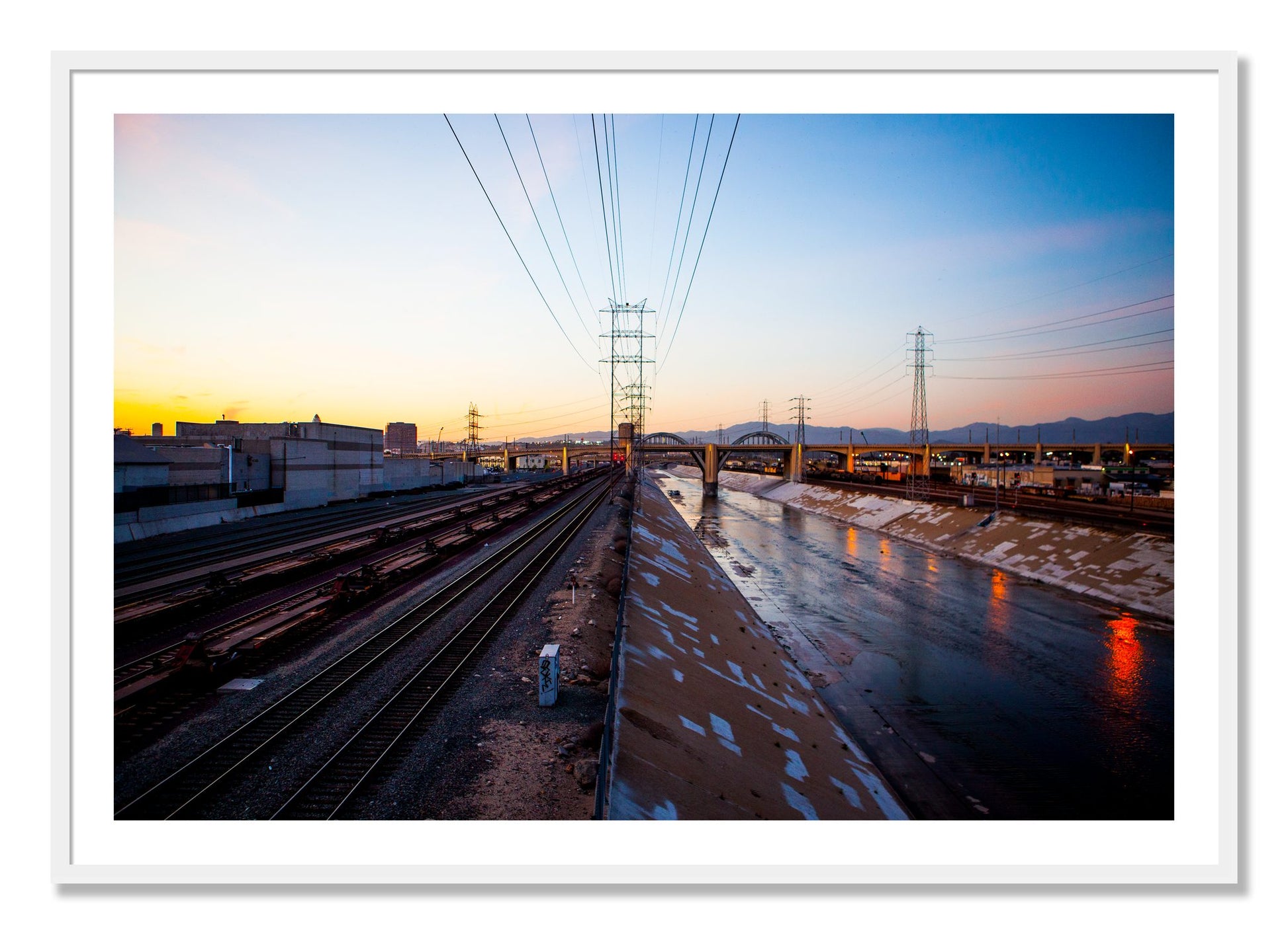 Framed photograph of LARiver by Dylan Ozanich, White frame, Borders
