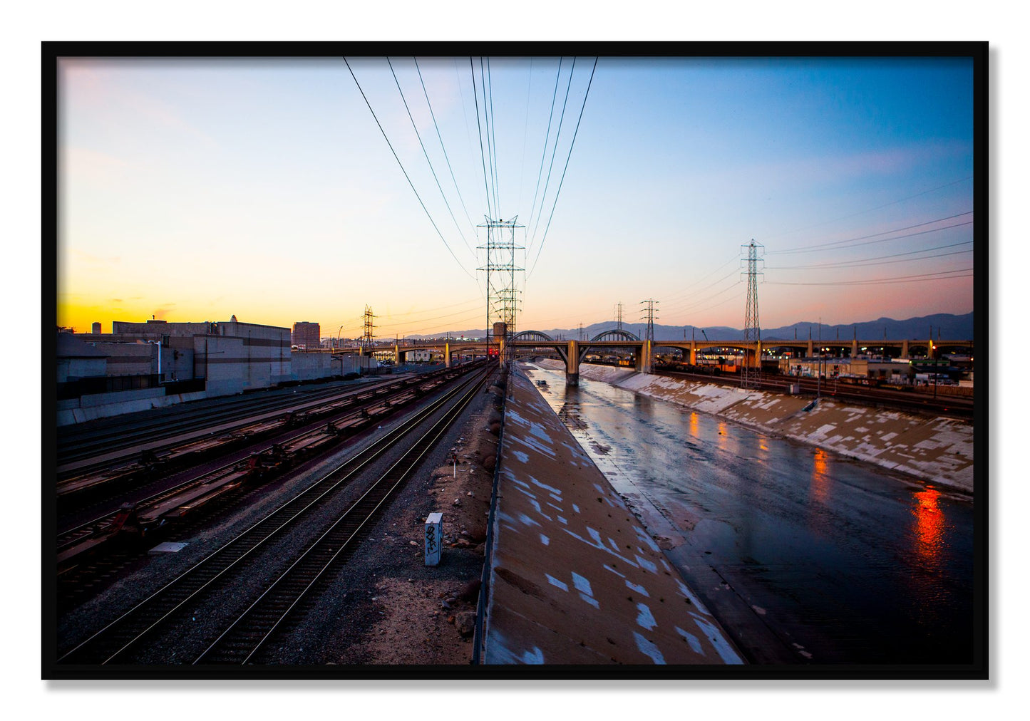 Framed photograph of LARiver by Dylan Ozanich, Black frame, Full Bleed