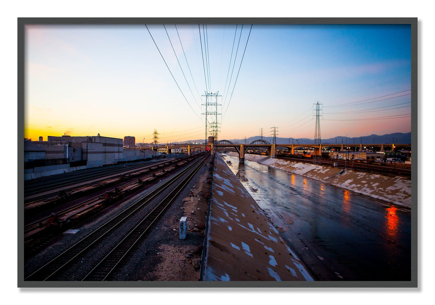 Framed photograph of LARiver by Dylan Ozanich, Grey frame, Full Bleed