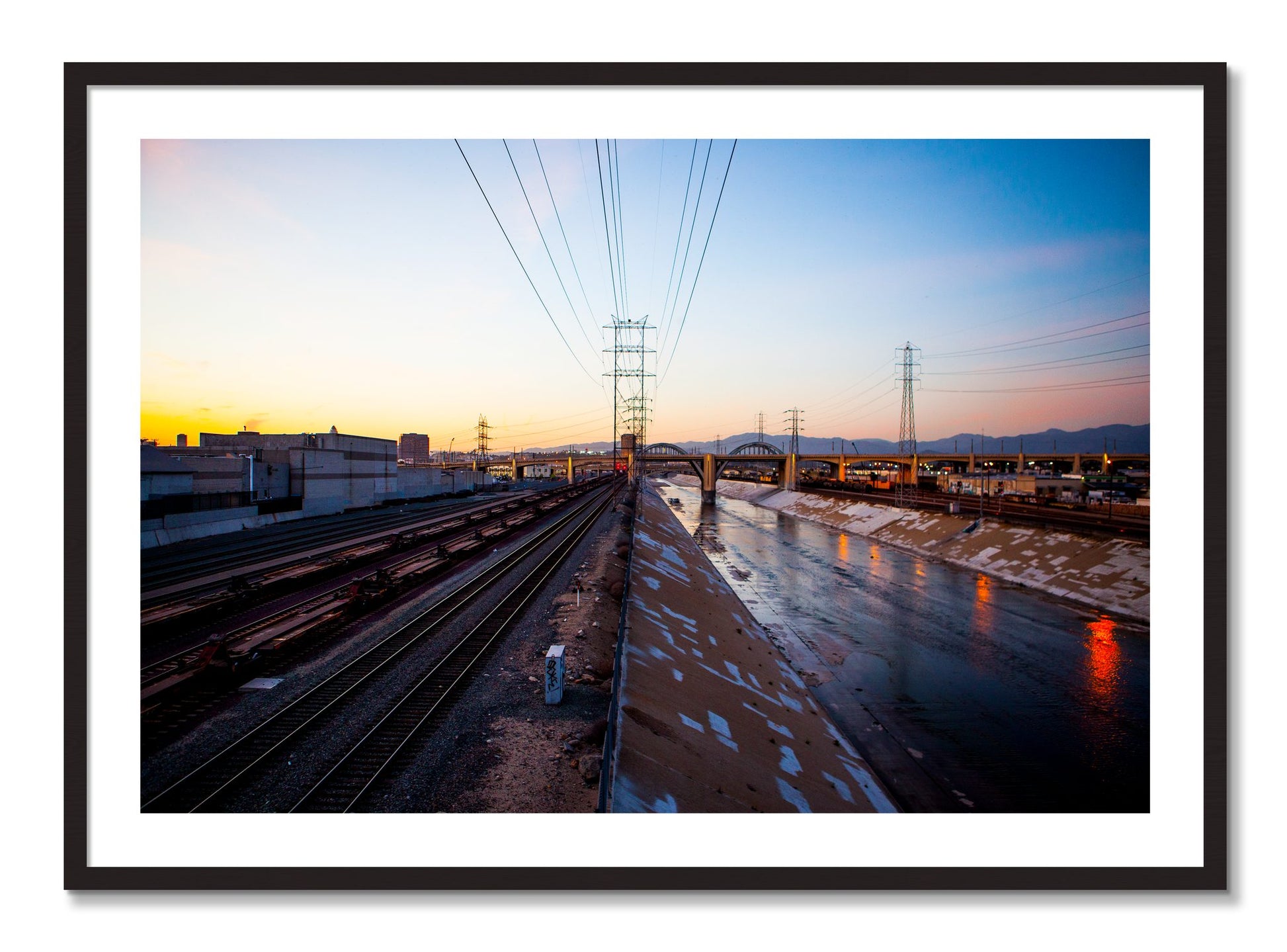 Framed photograph of LARiver by Dylan Ozanich, Black Walnut frame, Borders
