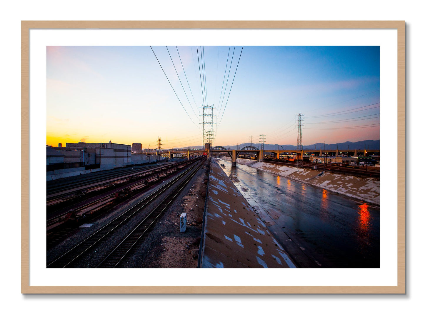 Framed photograph of LARiver by Dylan Ozanich, Oak frame, Borders