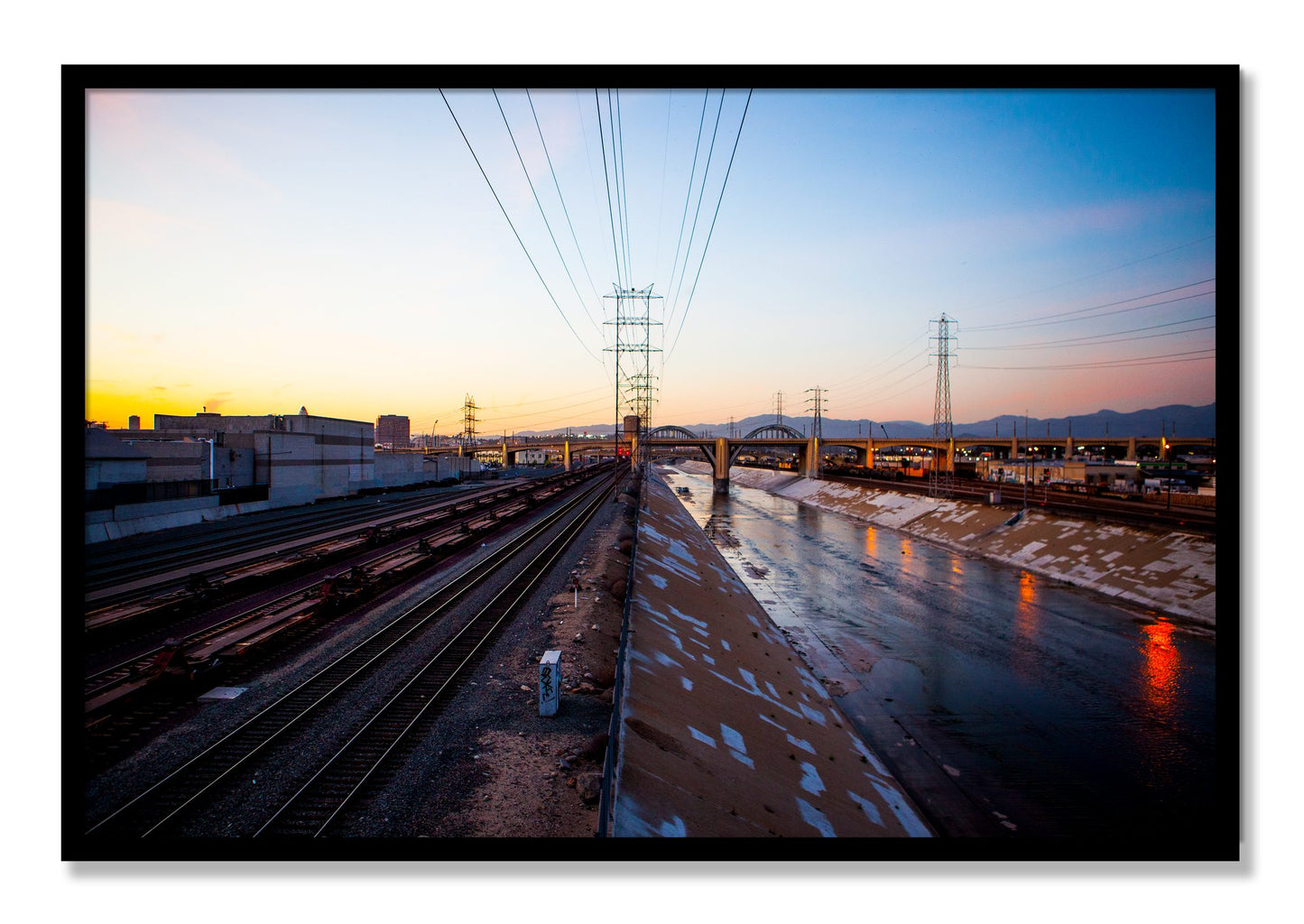 Framed photograph of LARiver by Dylan Ozanich, Black frame, Full Bleed