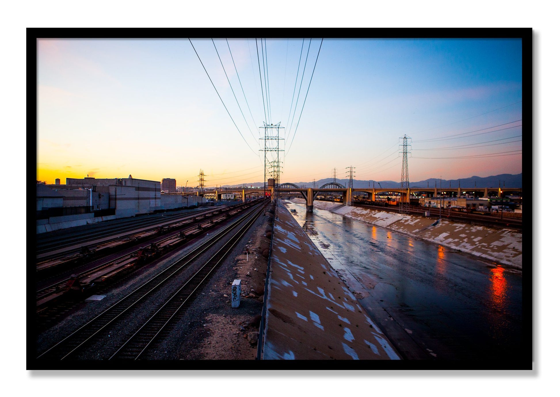 Framed photograph of LARiver by Dylan Ozanich, Black frame, Full Bleed