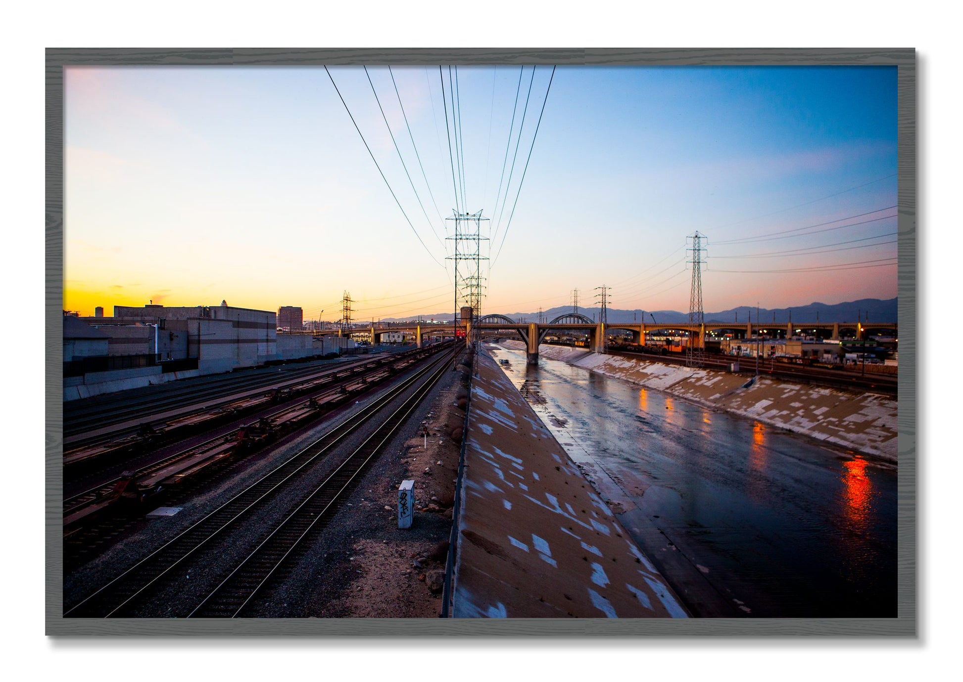 Framed photograph of LARiver by Dylan Ozanich, Grey frame, Full Bleed