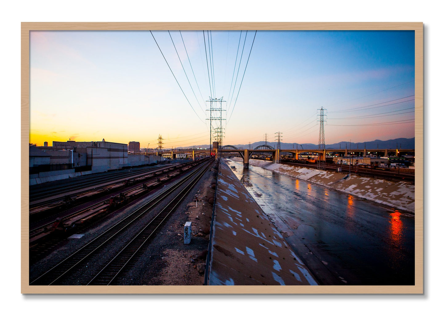 Framed photograph of LARiver by Dylan Ozanich, Oak frame, Full Bleed