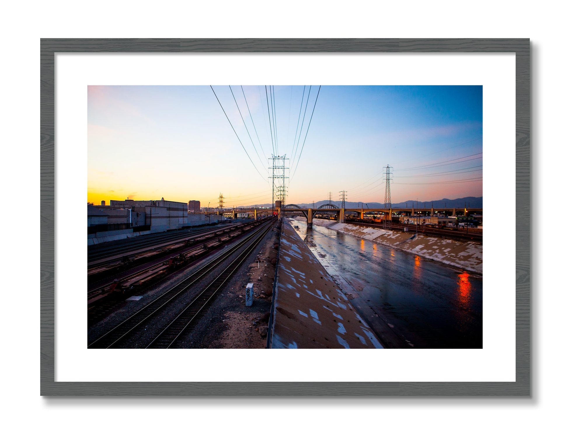 Framed photograph of LARiver by Dylan Ozanich, Grey frame, Borders
