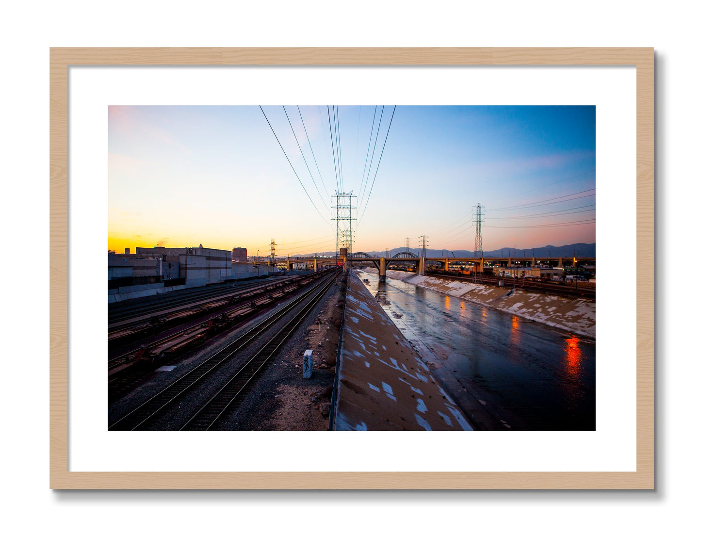 Framed photograph of LARiver by Dylan Ozanich, Oak frame, Borders