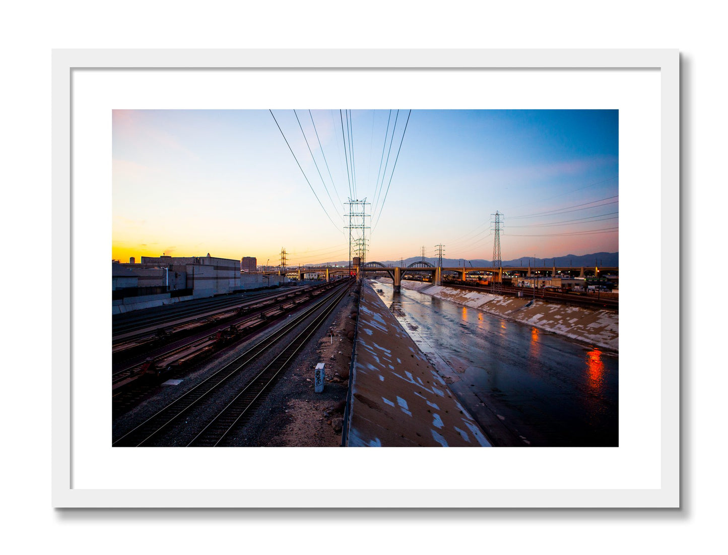 Framed photograph of LARiver by Dylan Ozanich, White frame, Borders