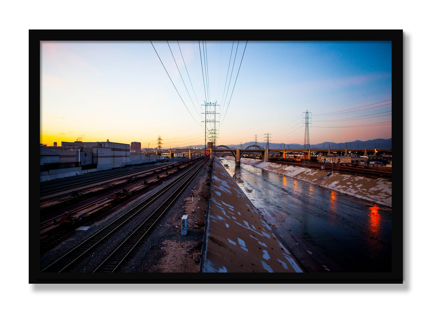 Framed photograph of LARiver by Dylan Ozanich, Black frame, Full Bleed