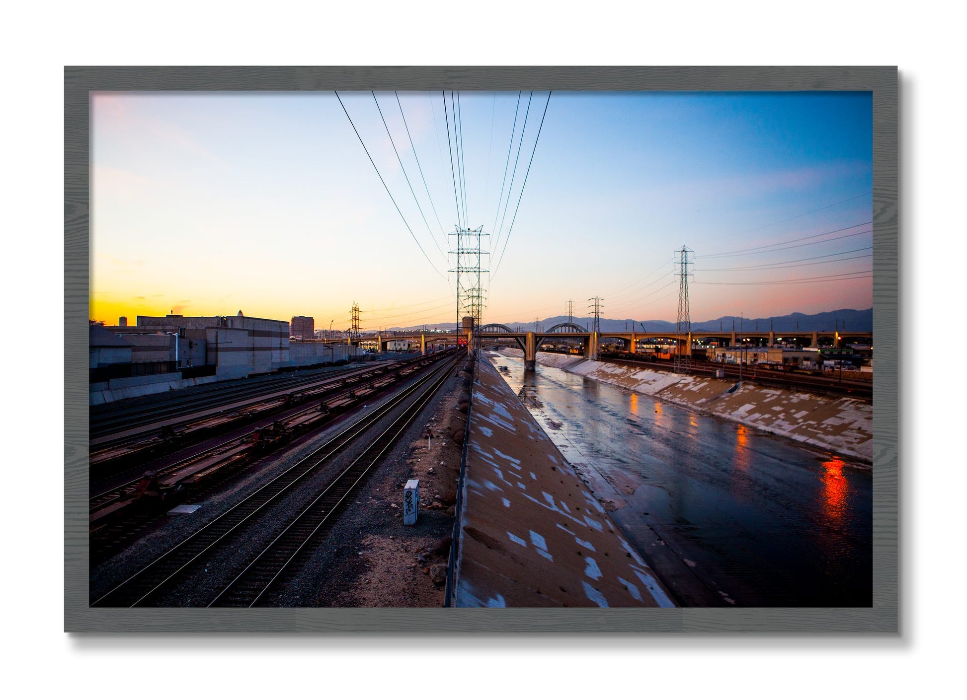 Framed photograph of LARiver by Dylan Ozanich, Grey frame, Full Bleed