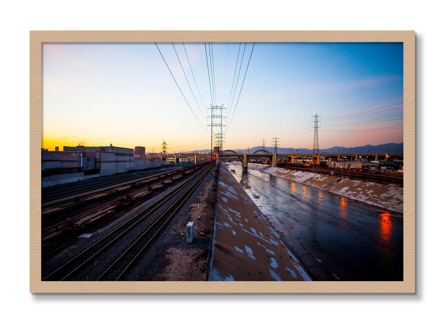 Framed photograph of LARiver by Dylan Ozanich, Oak frame, Full Bleed