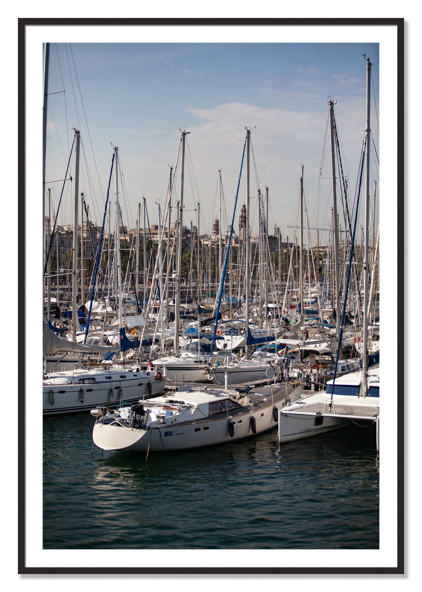 Framed photograph of Marina Nice France by Dylan Ozanich, Black Walnut frame, Borders