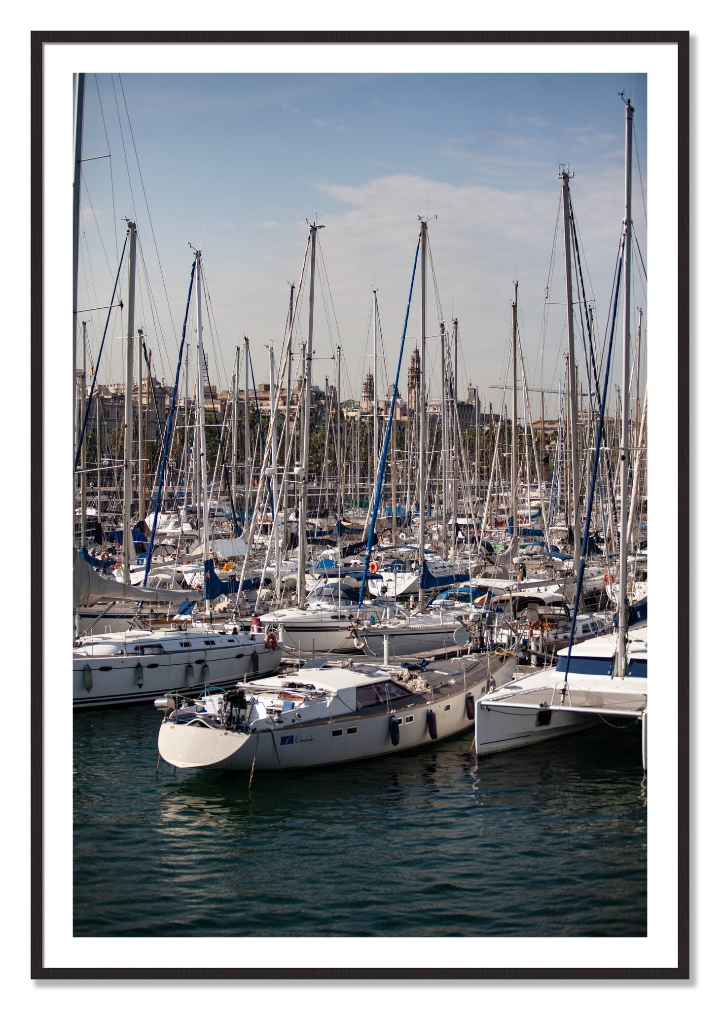 Framed photograph of Marina Nice France by Dylan Ozanich, Black Walnut frame, Borders