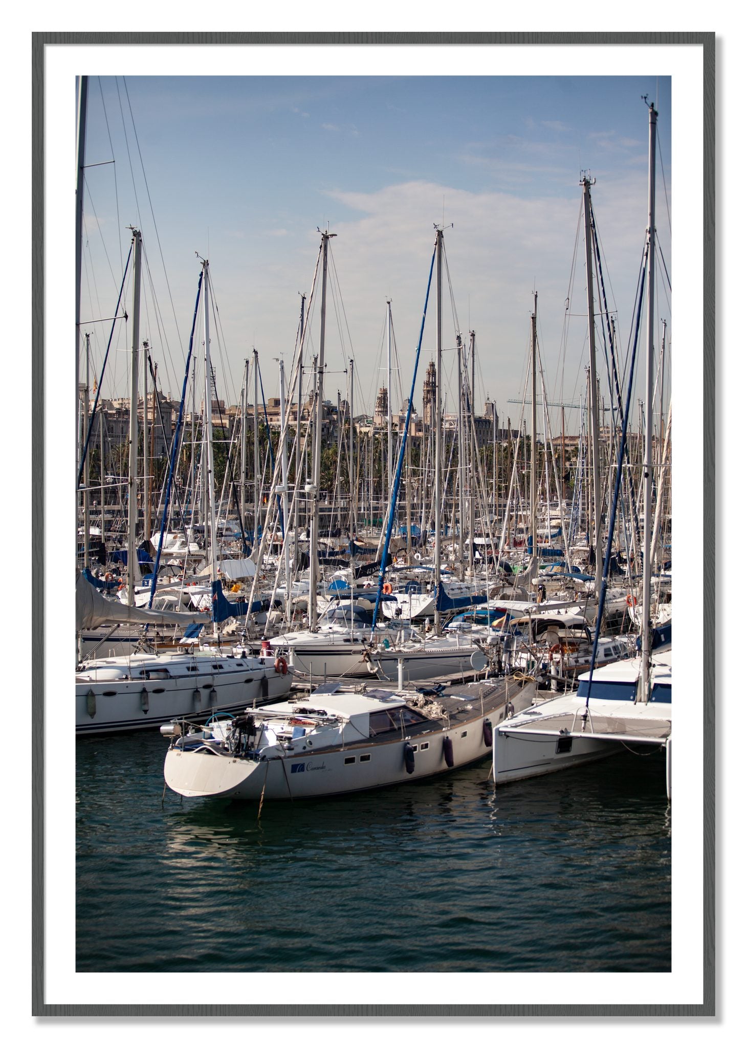 Framed photograph of Marina Nice France by Dylan Ozanich, Grey frame, Borders