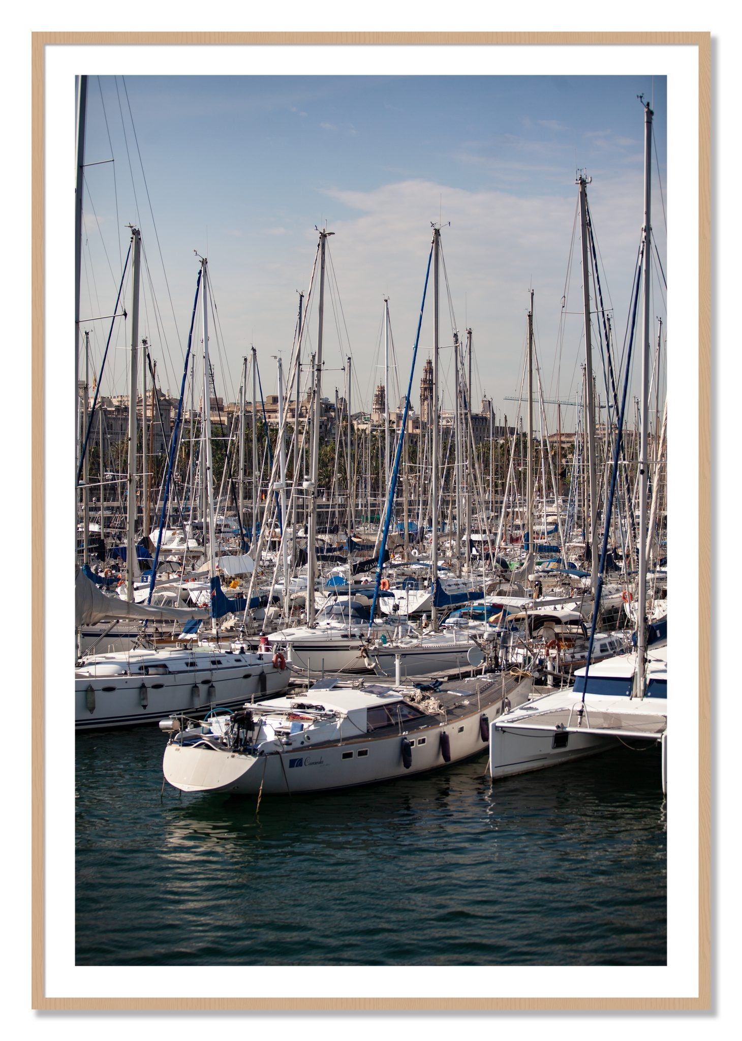 Framed photograph of Marina Nice France by Dylan Ozanich, Oak frame, Borders