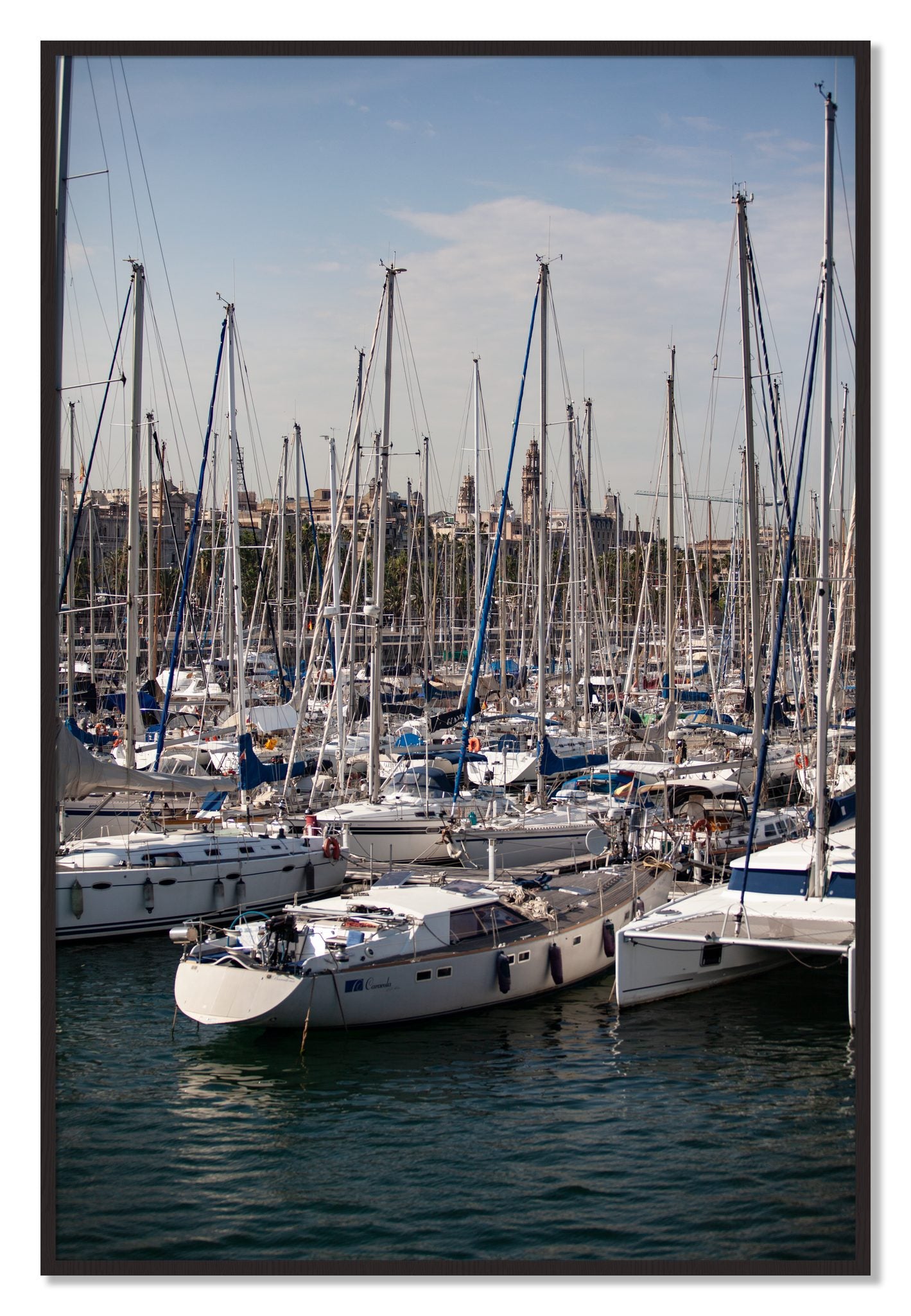 Framed photograph of Marina Nice France by Dylan Ozanich, Black Walnut frame, Full Bleed