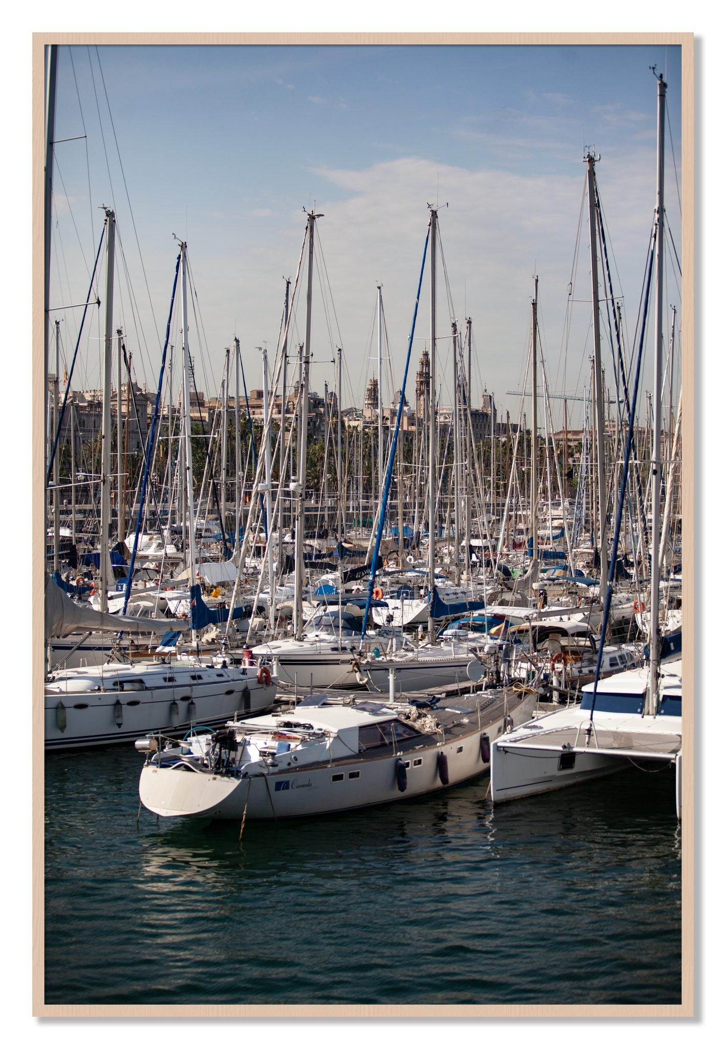 Framed photograph of Marina Nice France by Dylan Ozanich, Maple frame, Full Bleed