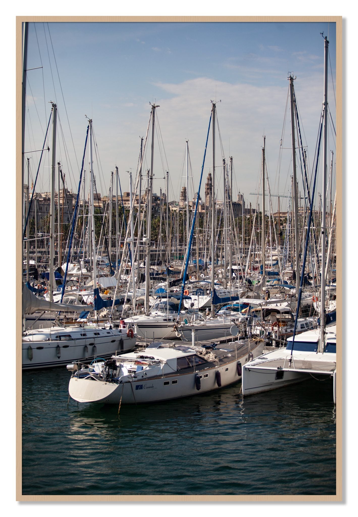 Framed photograph of Marina Nice France by Dylan Ozanich, Oak frame, Full Bleed