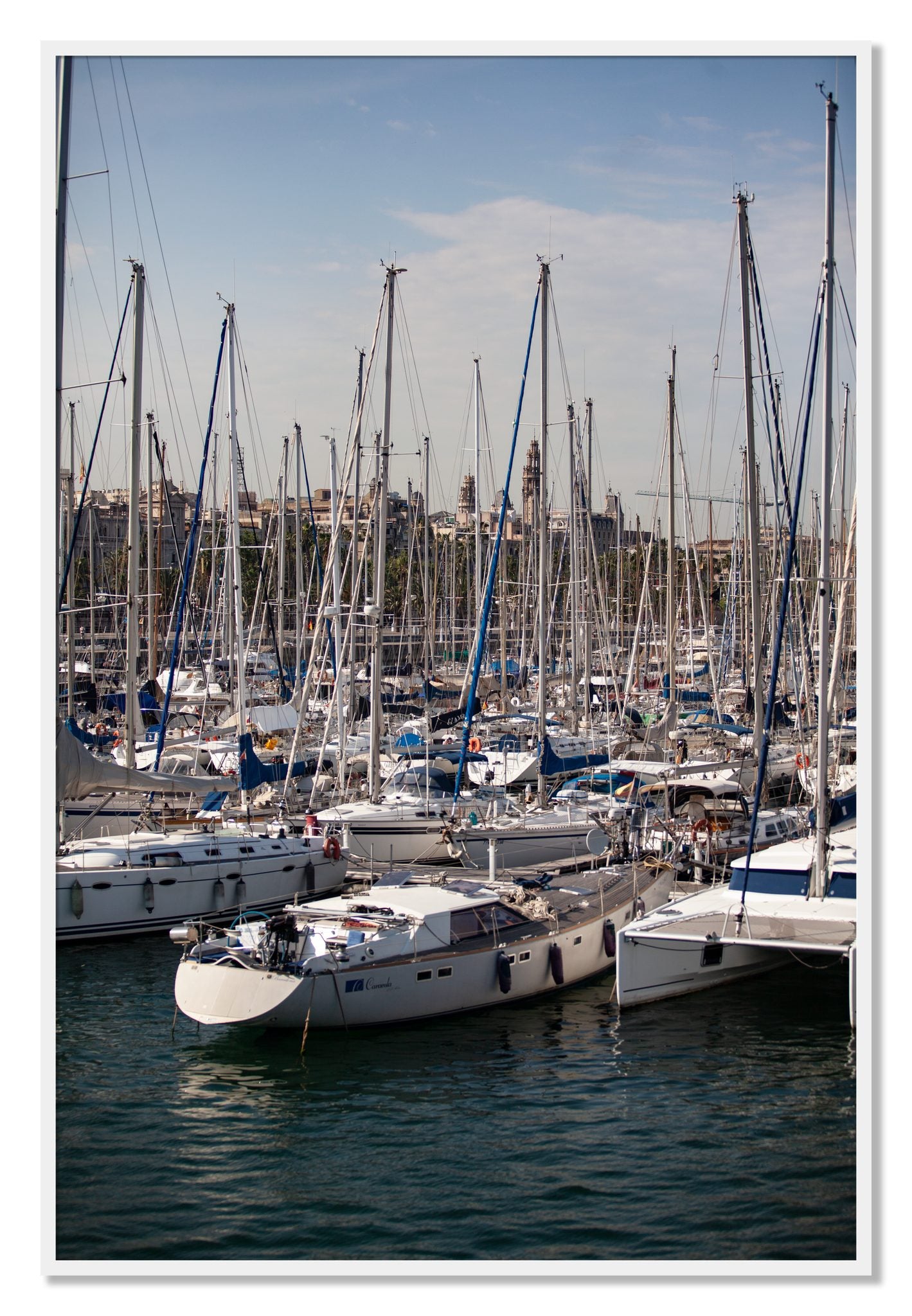 Framed photograph of Marina Nice France by Dylan Ozanich, White frame, Full Bleed