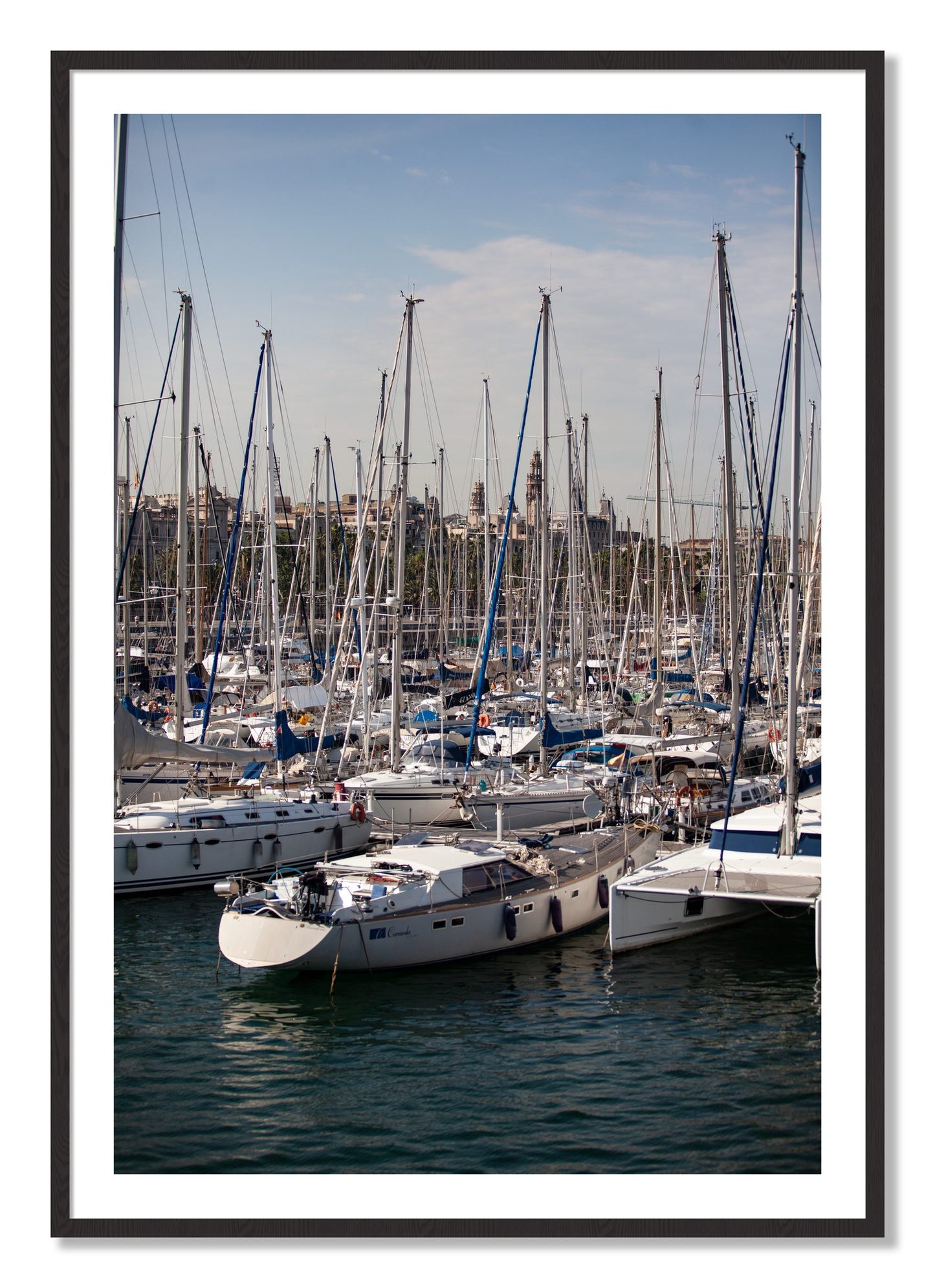 Framed photograph of Marina Nice France by Dylan Ozanich, Black Walnut frame, Borders