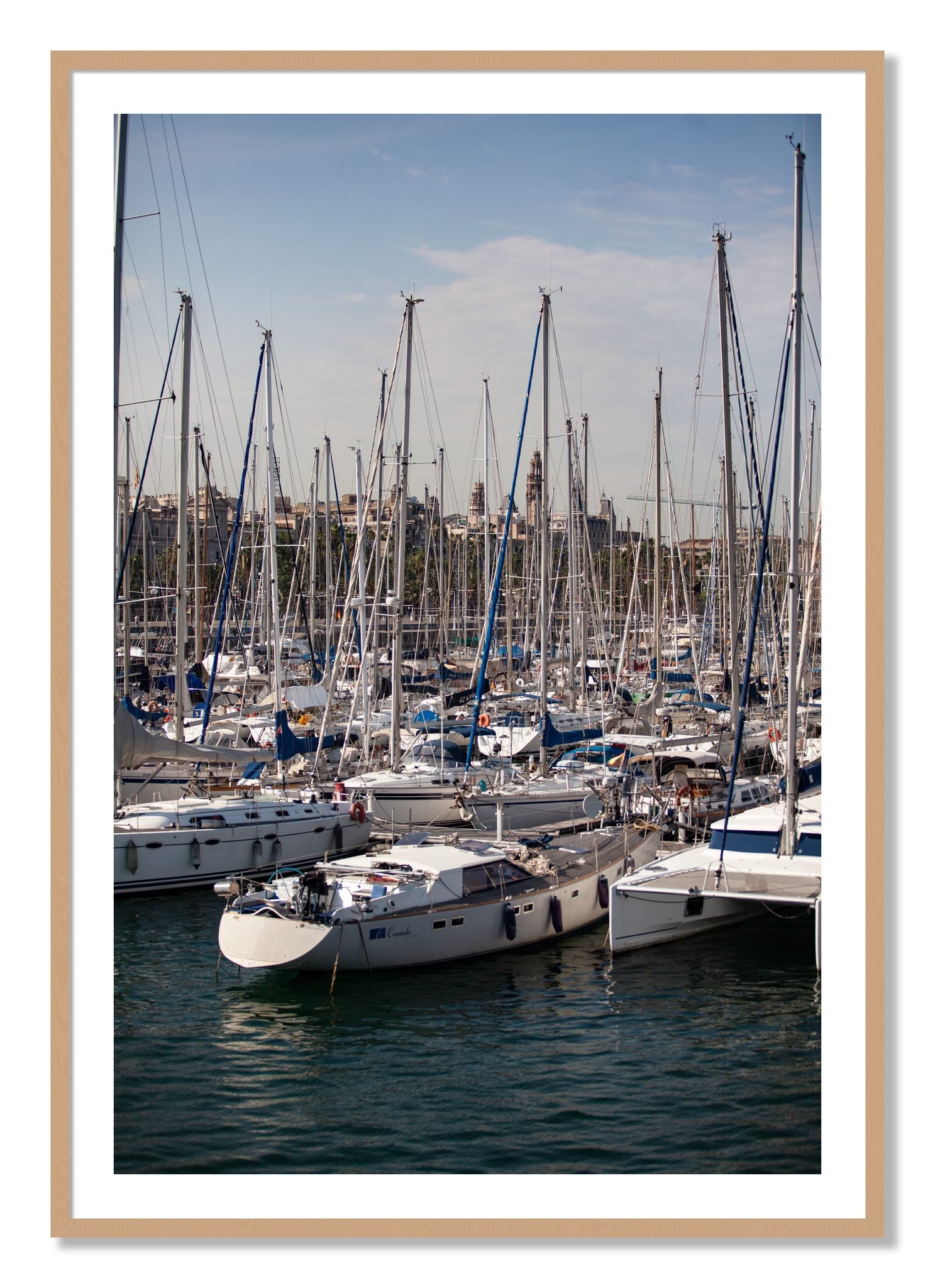 Framed photograph of Marina Nice France by Dylan Ozanich, Oak frame, Borders