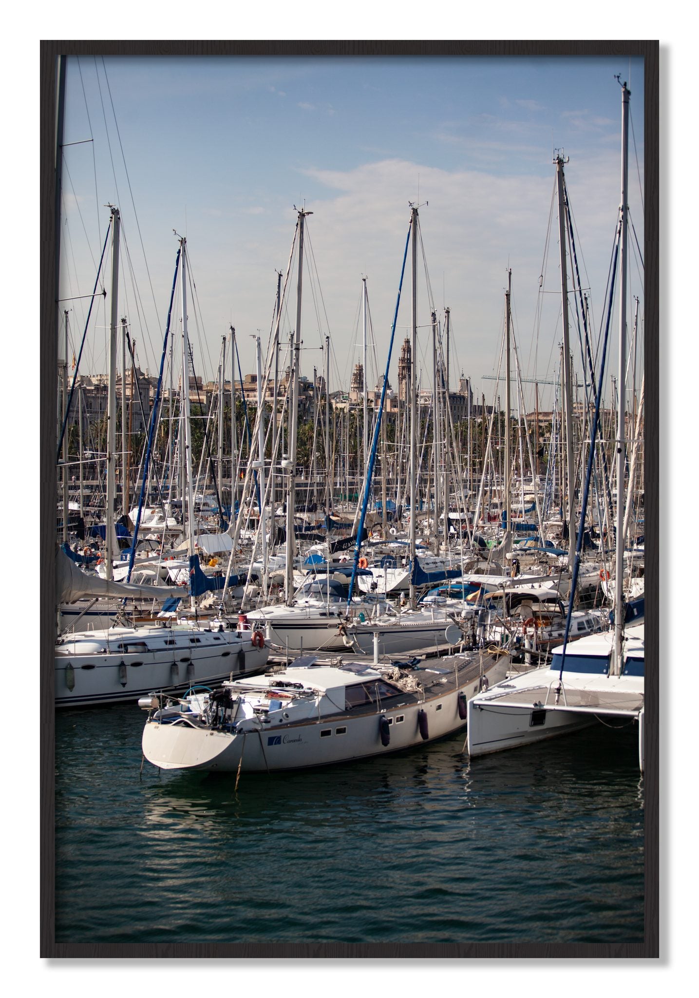 Framed photograph of Marina Nice France by Dylan Ozanich, Black Walnut frame, Full Bleed